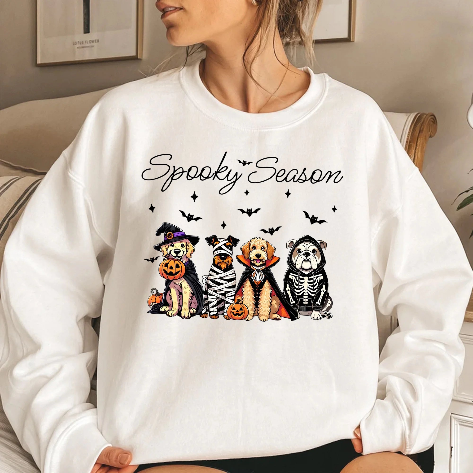 Spooky Season Cute Dogs Crewneck Sweatshirt, Halloween Dogs Shirt, Dog Lover Gift, Veterinarian, Vet Tech, Groomer, Pet Sitter, Dog Walker