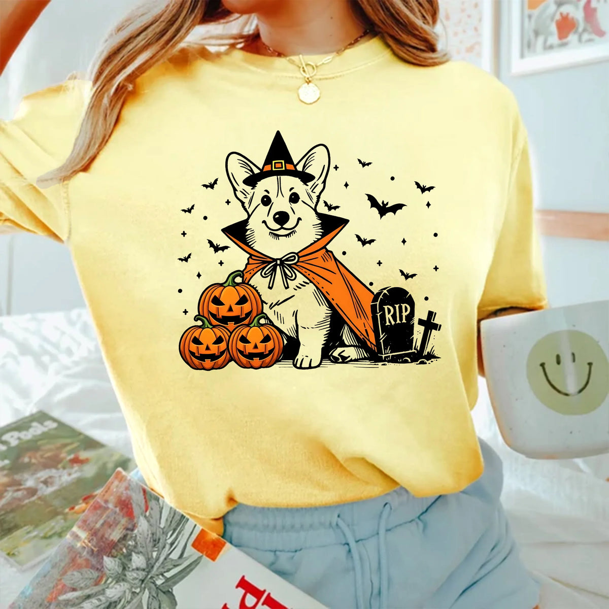 Corgi Halloween Shirt | Spooky Corgi Witch T-Shirt | Pumpkin Corgi Dog Tee | Funny Halloween Dog Lover Gift | Fall Corgi Shirt