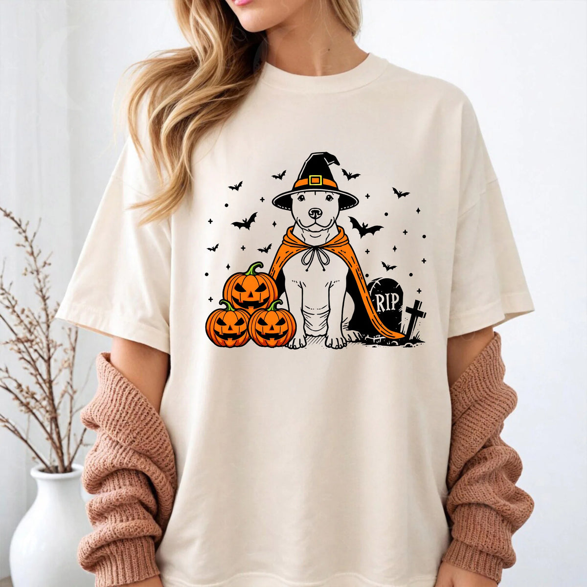 Pitbull Halloween Shirt | Spooky Pittie Witch T-Shirt | Pumpkin Pitbull Dog Tee | Funny Halloween Dog Lover Gift | Fall Pit Bull Shirt