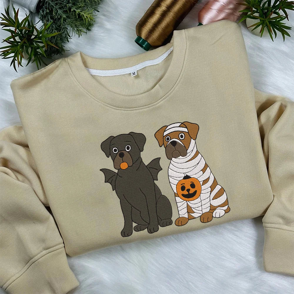 Embroidered Boxer Dog Halloween Sweatshirt, Сute Ghost Dog Shirt, Dog Lovers Halloween Gift, Halloween Dog Crewneck, Spooky Season