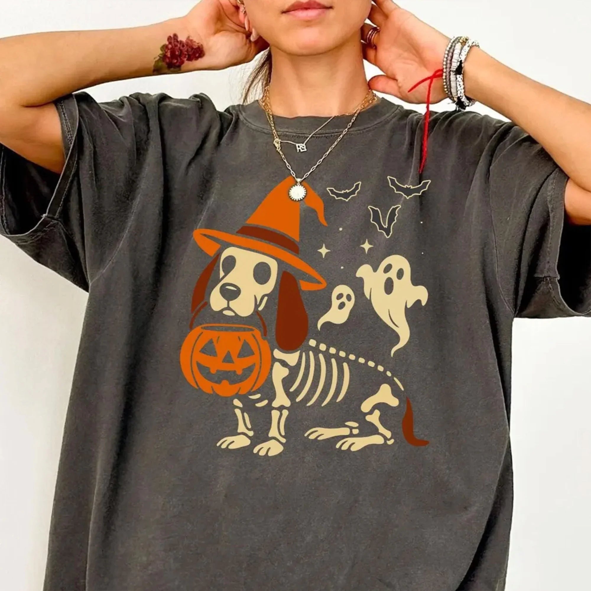 Comfort Colors Halloween Basset Hound T-Shirt | Spooky Hound Dog Shirt | Basset Dog Skeleton Shirt | Fall Hound Dog Tee | Basset Hound Lover