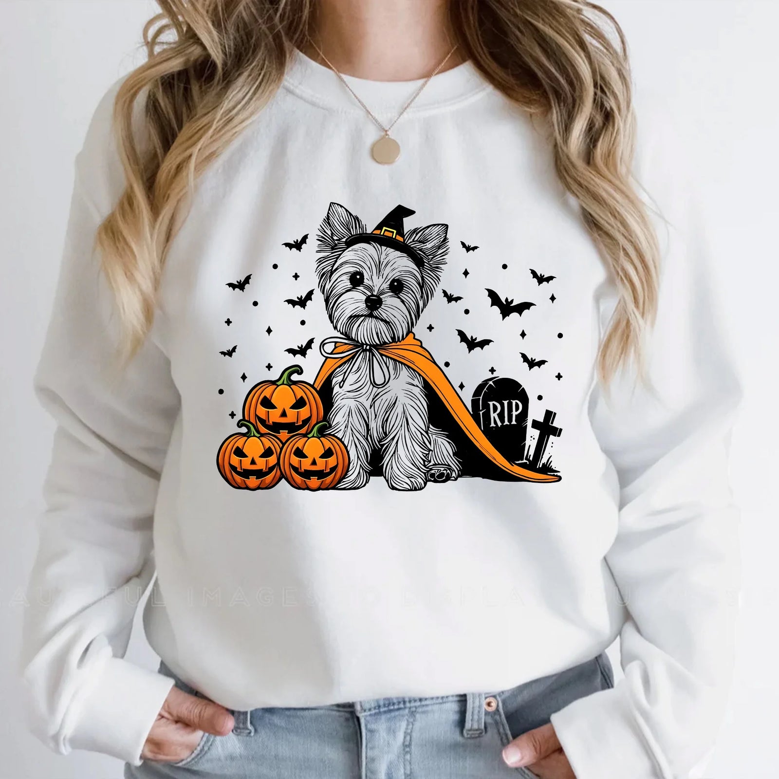 Yorkie Halloween Sweatshirt | Spooky Yorkshire Terrier Witch Sweater | Pumpkin Yorkie Dog | Funny Halloween Dog Lover Gift | Fall Yorkie