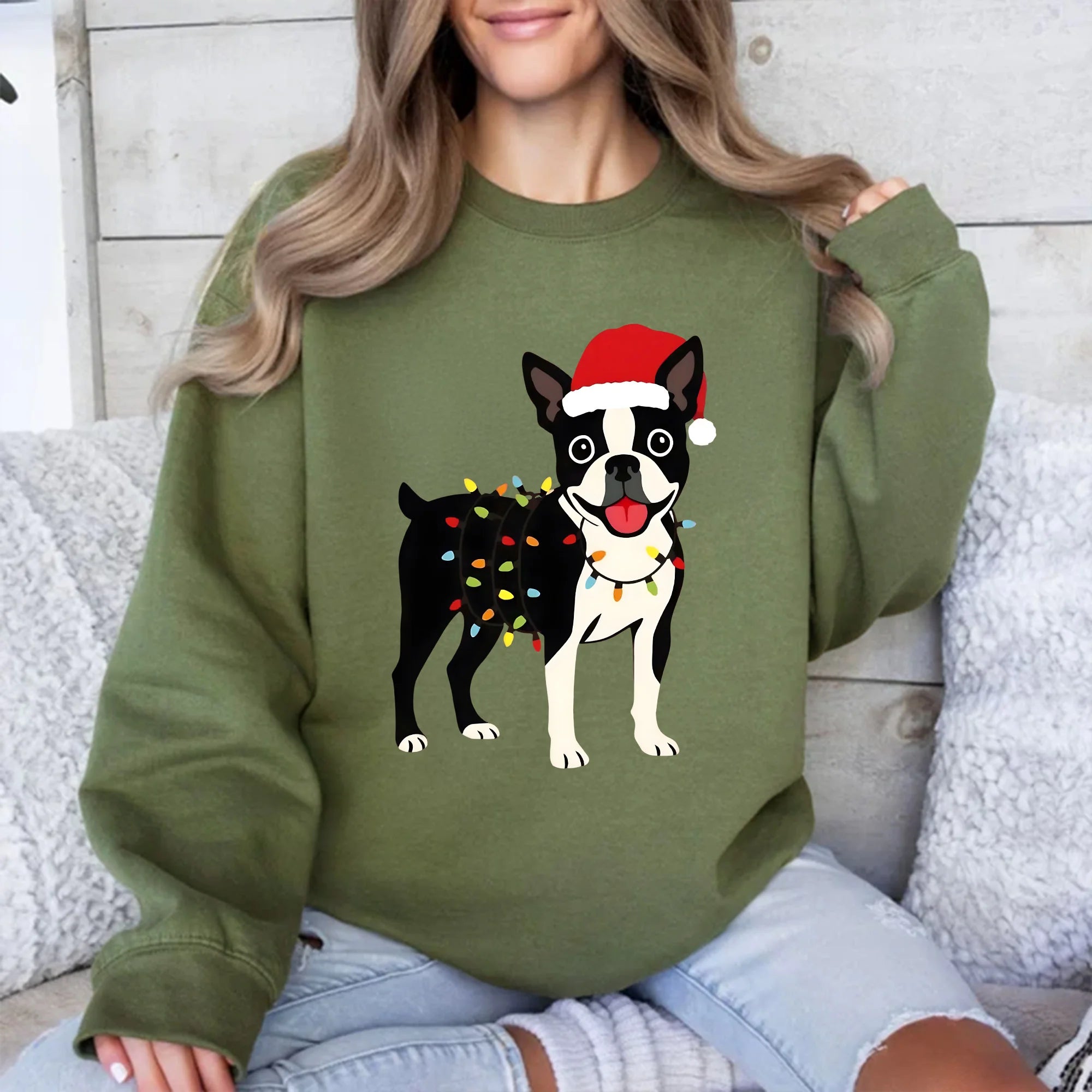 Santa Boston Terrier Sweatshirt, Christmas Terrier Dog Sweater, Cute Boston Terrier Sweater, Holiday Boston Terrier Gift, Boston Dog Lover