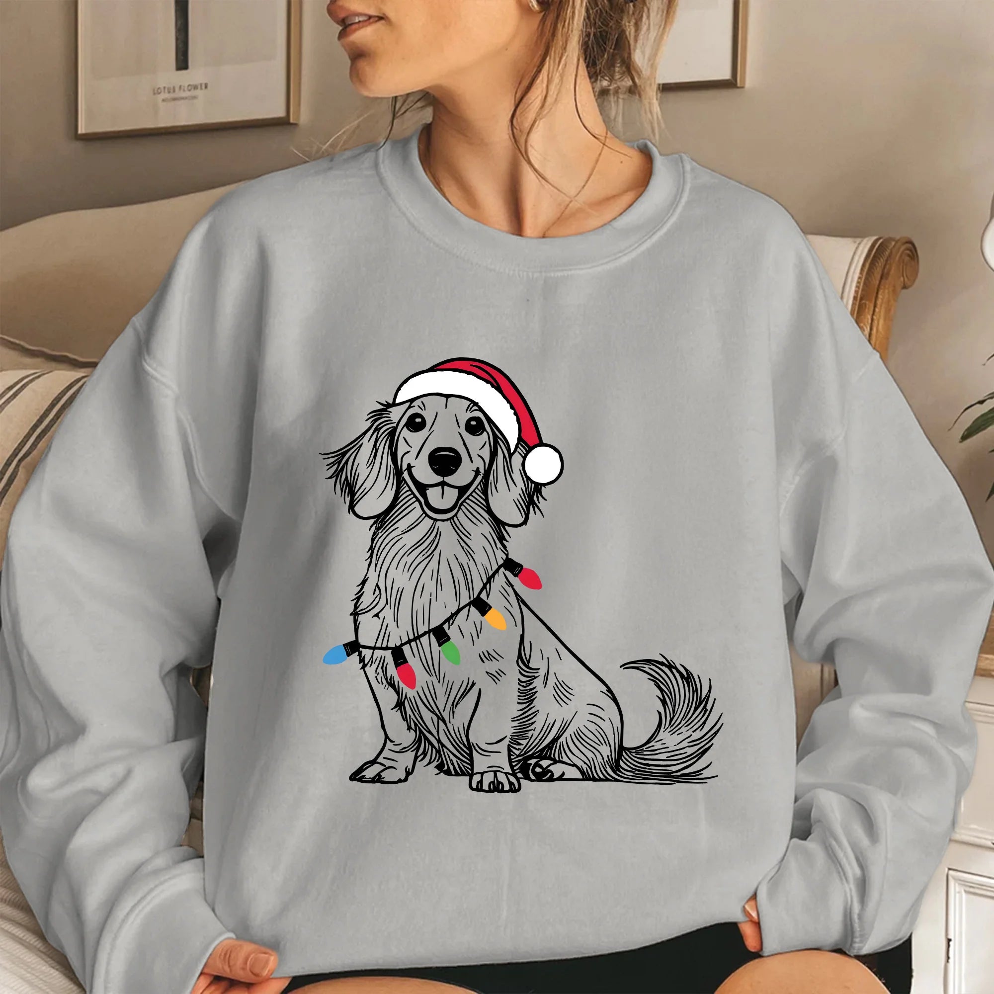 Long Haired Dachshund Christmas Sweatshirt | Cute Wiener Dog Mom Gift | Dachshund Lover | Xmas Dachshund Sweater | Dog Lover | Holiday Doxie