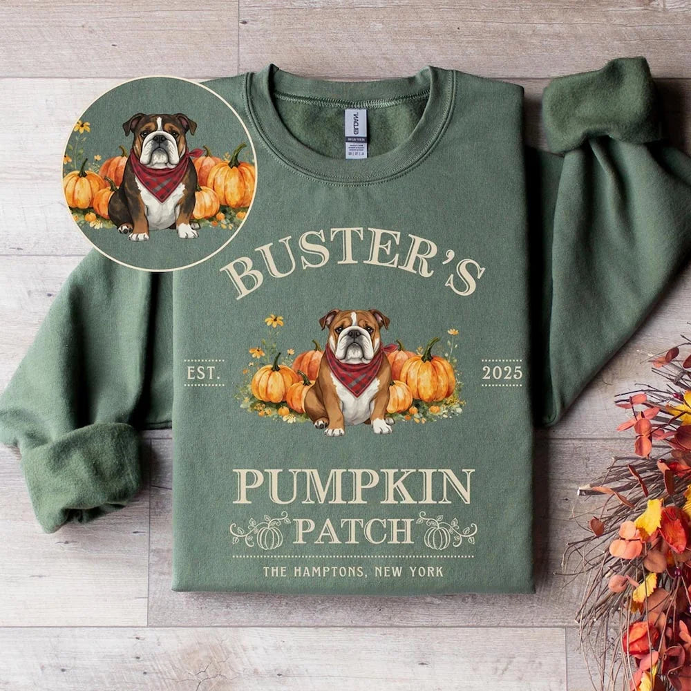English Bulldog Sweatshirt Halloween Dogs Shirt Personalized Bulldog Sweater Pumpkin Farm Crewneck Bulldogs Mom Gift English Bulldog Shirts