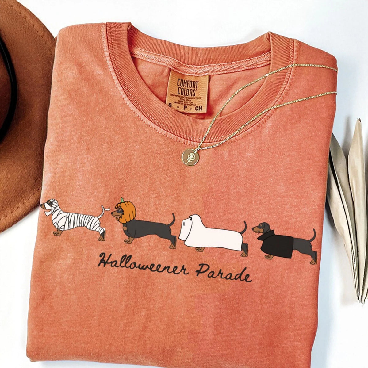 Comfort Colors® Dachshund Halloween T-Shirt – Wiener Dog Parade Tee, Unique Spooky Season Costume, Funny Dog Mom Gift