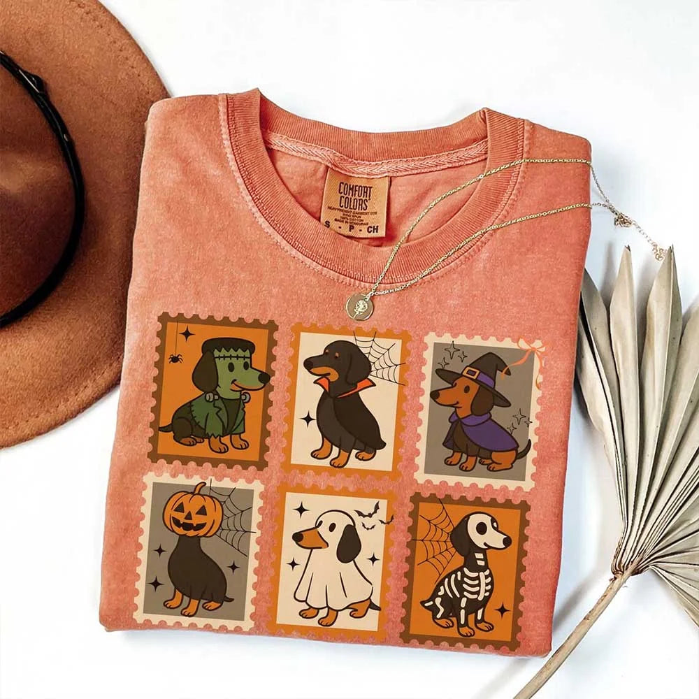 Halloween Ghost Dachshund Comfort Colors T-Shirt, Weiner Dog Halloween Shirt, Spooky Ghost Shirt, Halloween Dog Tee Shirt, Spooky Doxie Tee