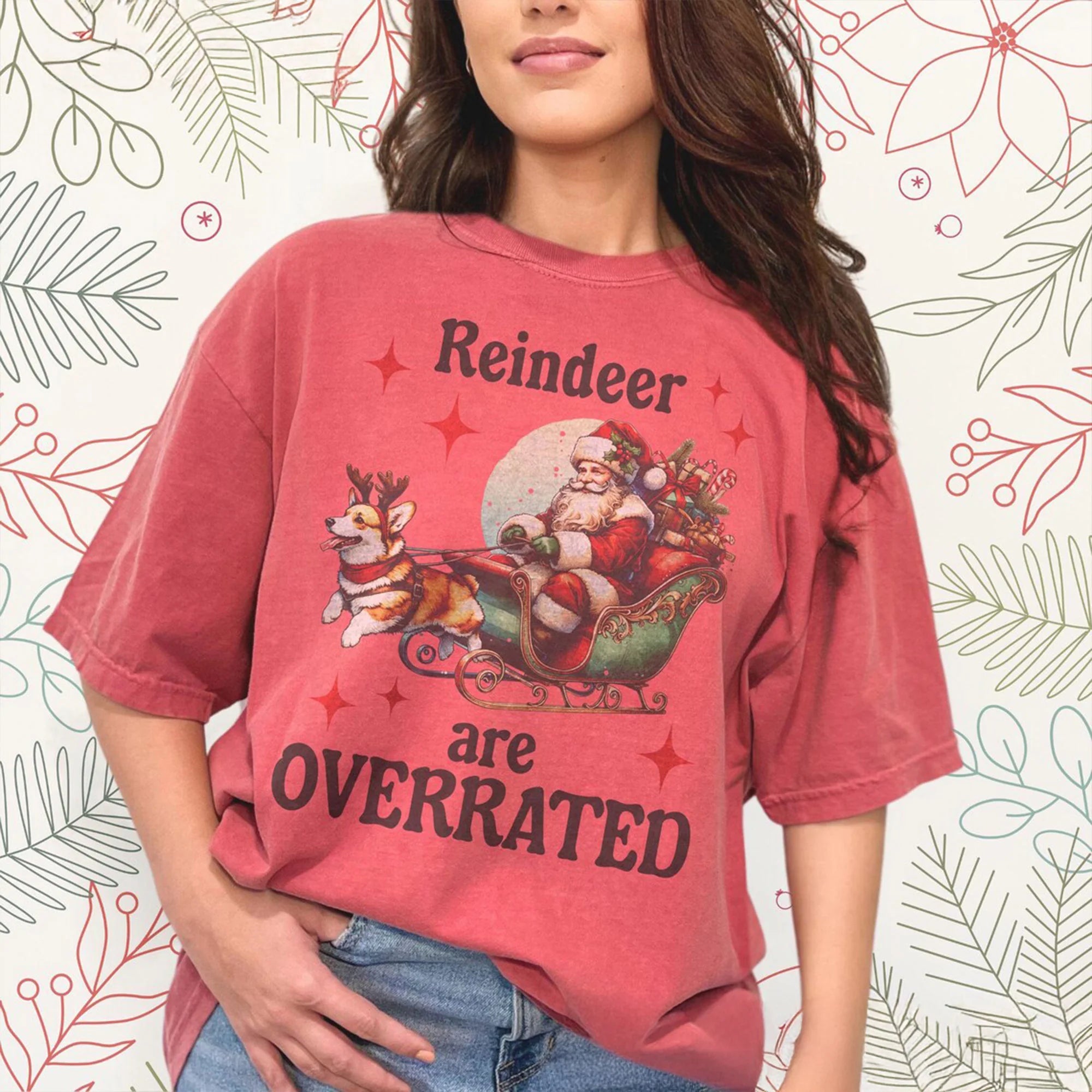 Funny Corgi Christmas T-Shirt Comfort Colors, Corgi Lover Gift Corgi Tshirt Holiday Dog Mom Tee Retro Graphic Tee Pet Owner Gift Xmas Cute Top