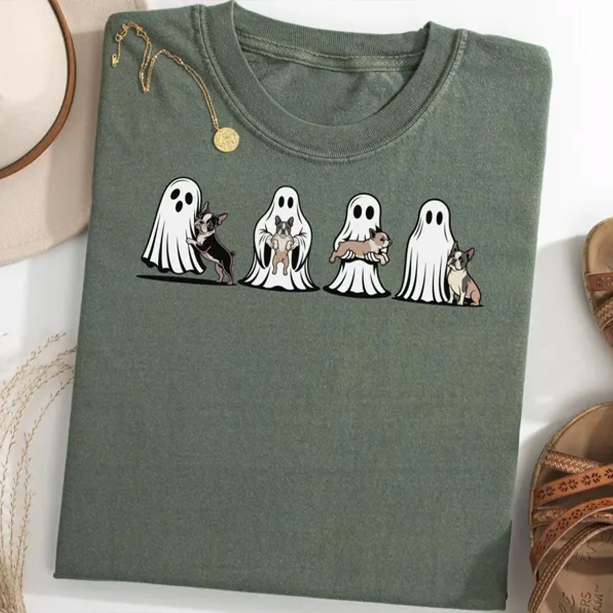 Boston Terrier Ghost Halloween T-Shirt, Spooky Ghost Dog TShirt, Funny Halloween Tee for Dog Lovers, Fall Graphic Shirt