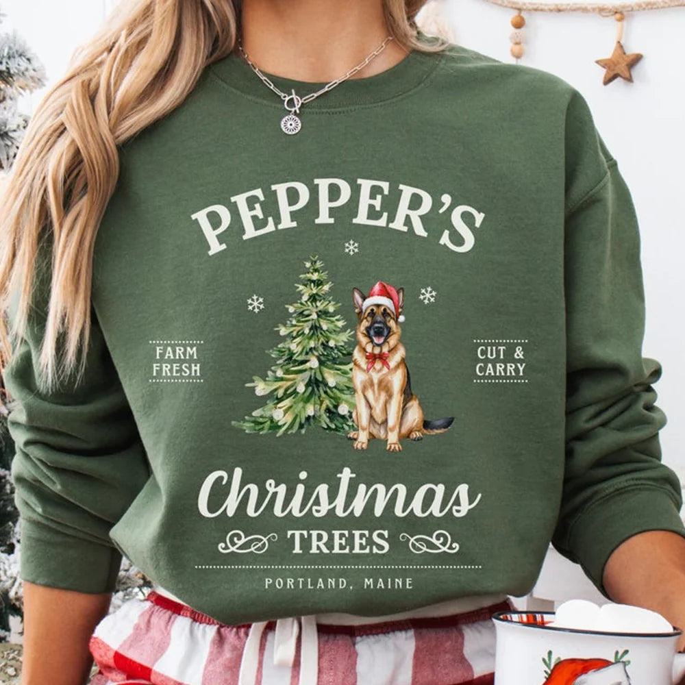 German Shepherd Christmas Sweatshirt German Shepherd Shirt Christmas Trees Sweater Personalized Dog Mom Crewneck German Shepherd Gift Dogs