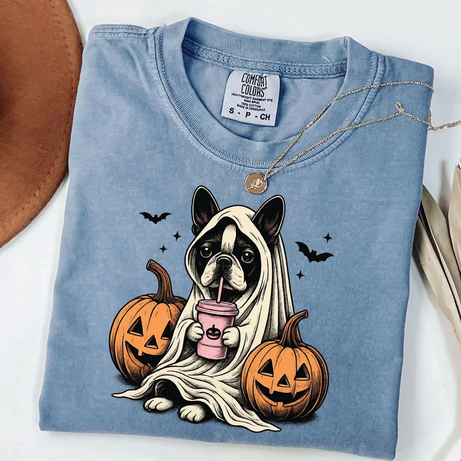 Halloween Shirt Boston Terrier Ghost T-Shirt| Retro Halloween Shirts| Spooky Season| Boston Terrier Halloween Shirt| Pumpkin Fall Shirt