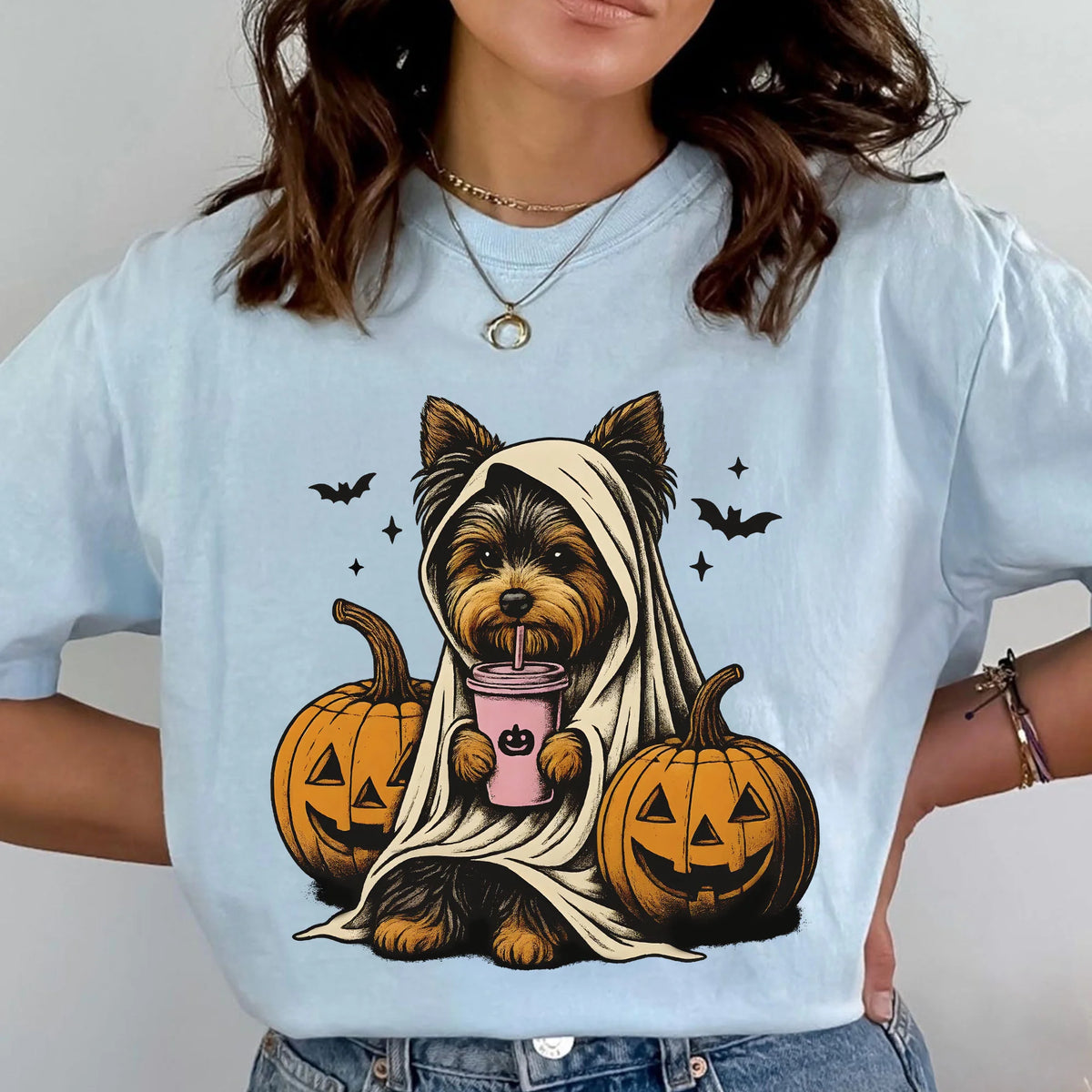 Halloween Sweatshirt| Yorkshire Terrier Ghost T-Shirt| Retro Halloween Shirts| Spooky Season| Yorkie Halloween Shirt| Pumpkin Fall Shirt