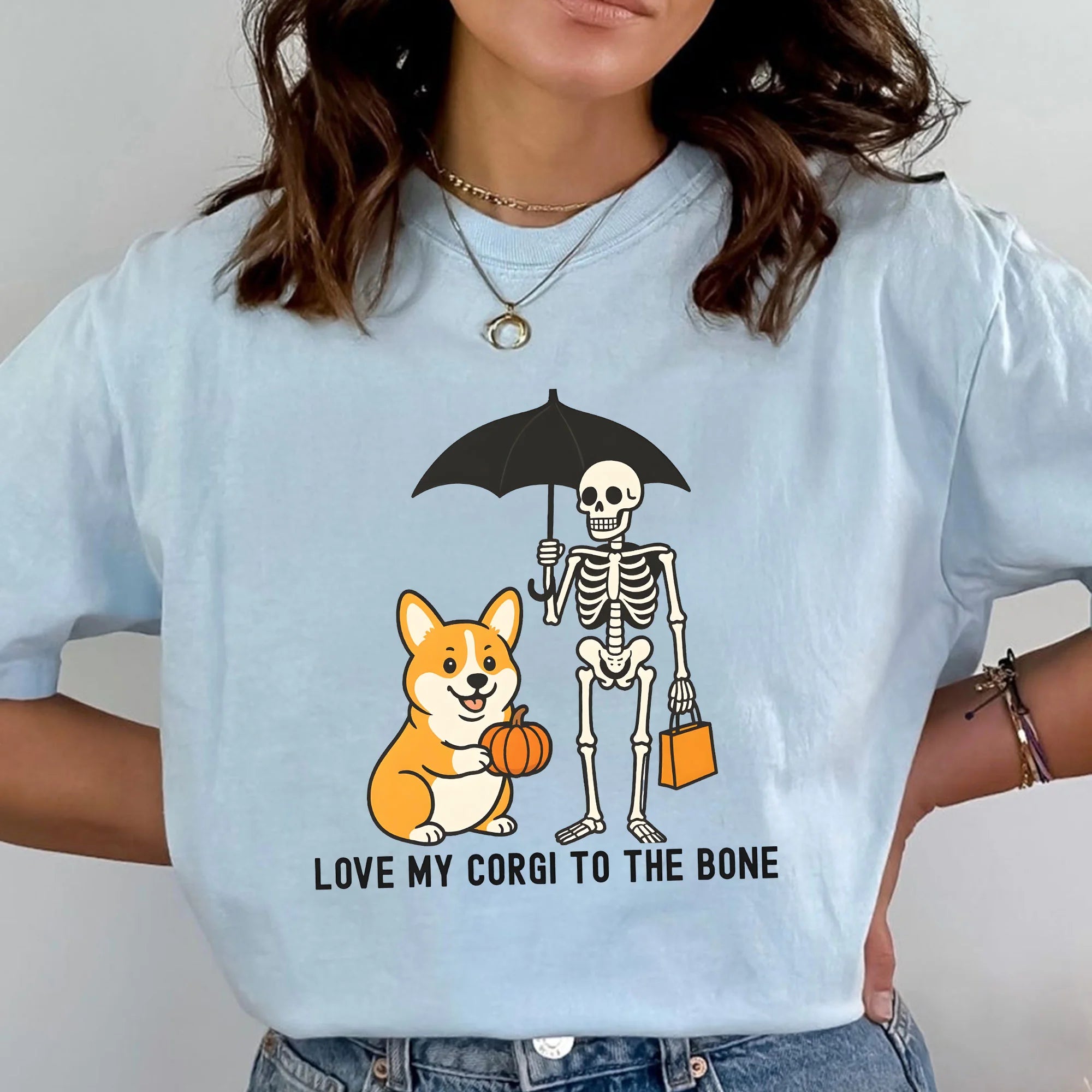 Halloween Corgi Ghost Dog T-Shirt, Cozy Comfort Colors Dog Graphic Tee for Pet Lovers Skeleton Chase Corgi Sweatshirt, Funny Dog Halloween tee