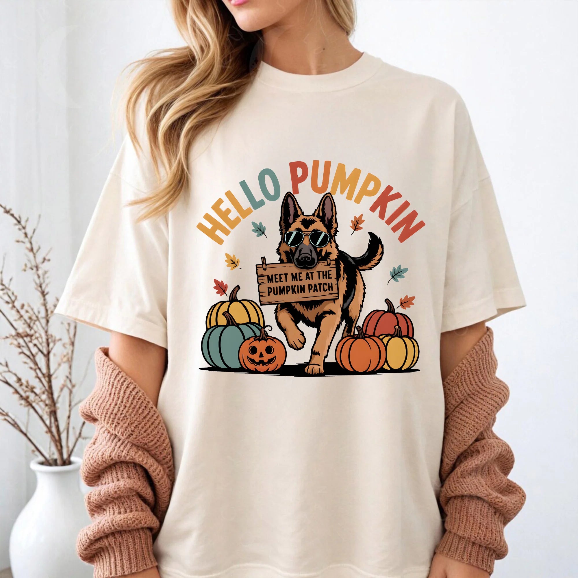 Comfort Colors German Shepherd Fall Shirt – Dog Tee, Halloween Dog Mom Shirt, Pumpkin Patch T-Shirt, Autumn Pet Lover Gift, GSD Dog Shirt