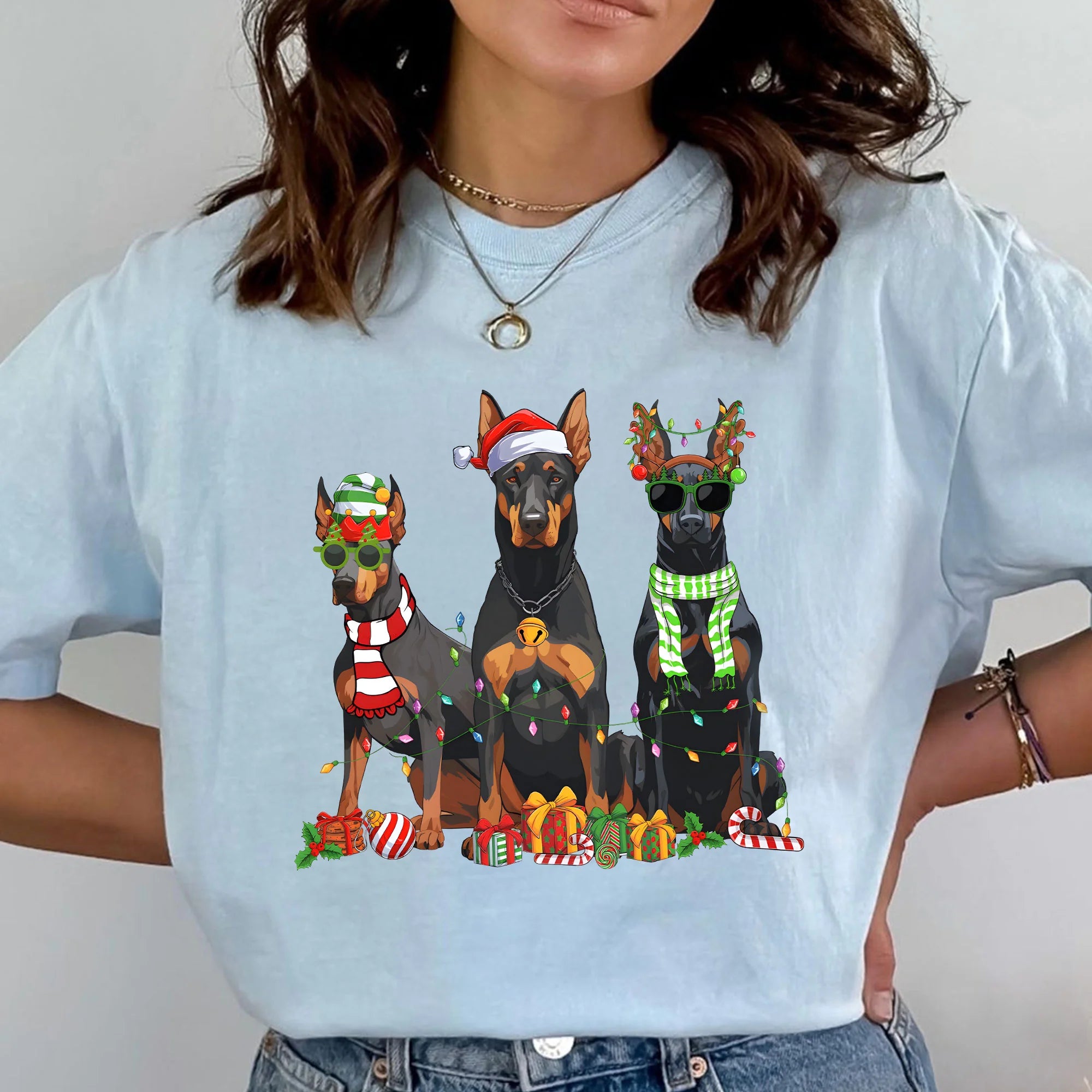 Christmas Doberman Sweater, Doberman Christmas T-Shirt, Dog Lover Gift, Christmas Crewneck, Holiday Sweater, Doberman Dog Mom Shirt,Xmas Shirt