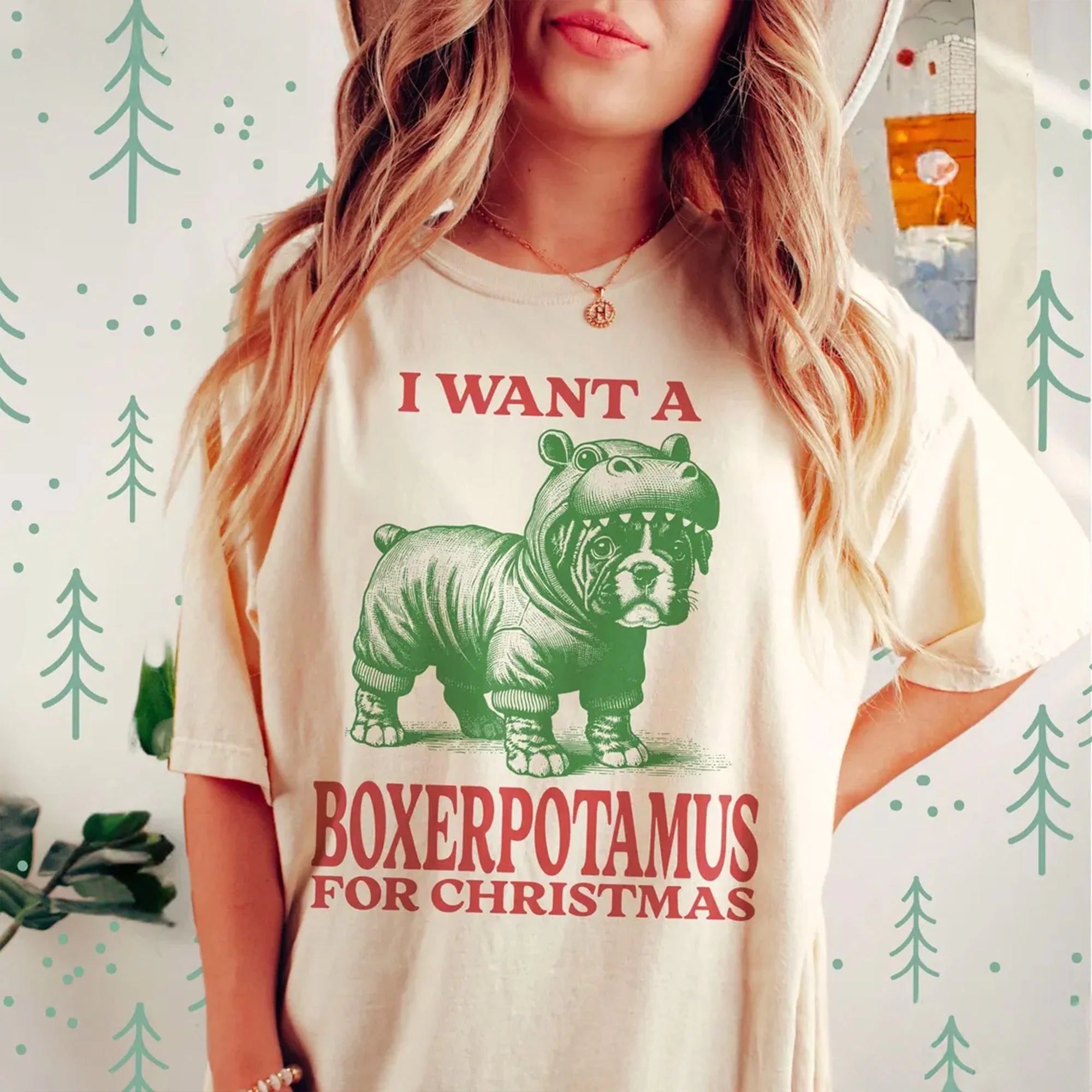 Funny Christmas Boxer T-Shirt Comfort Colors, Hippo Boxer Mom Gift Retro Xmas Boxer Graphic Tee Santa Dog Owner Boxer Lover Apparel Cute