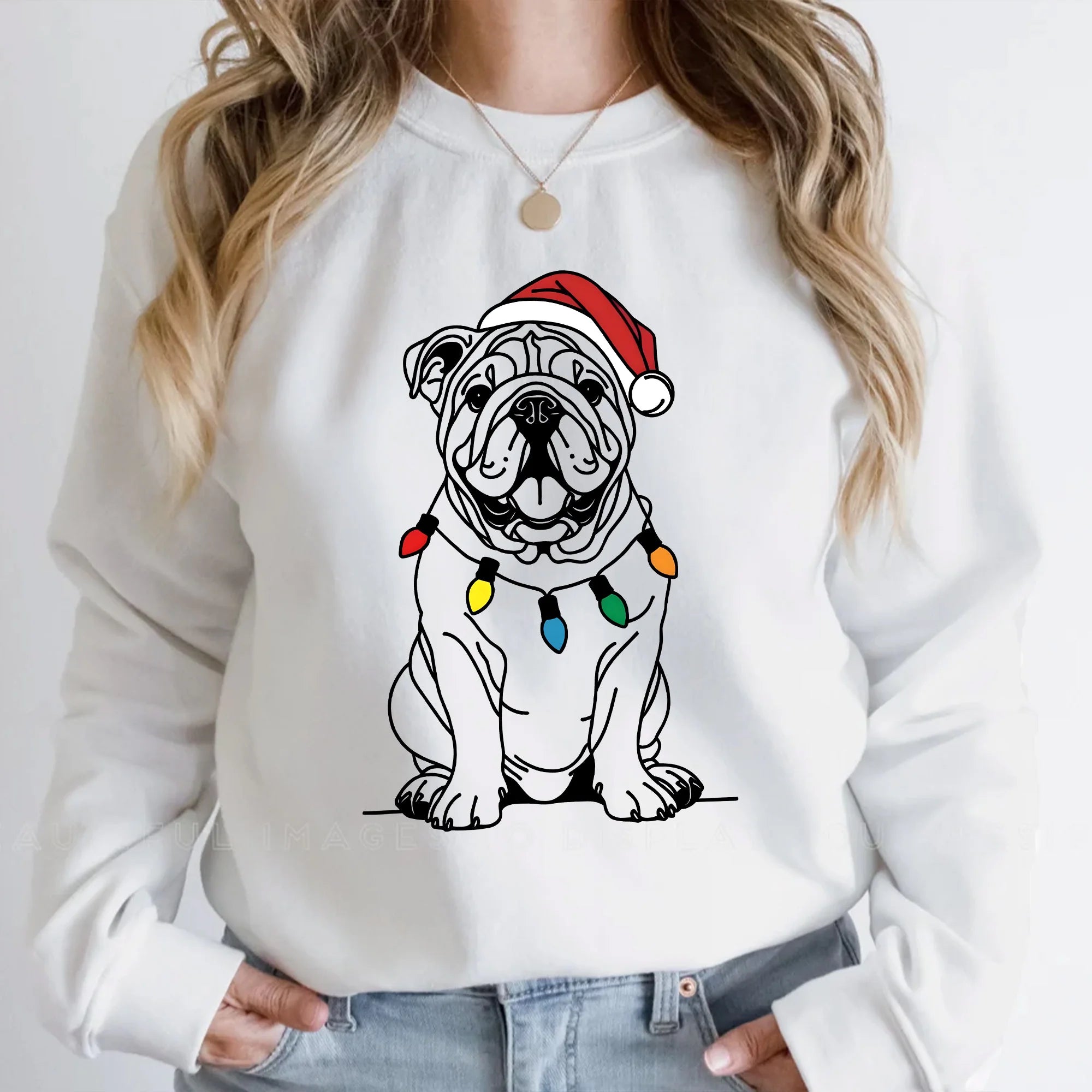 English Bulldog Christmas Sweatshirt | Santa Hat Bulldog Crewneck | Festive Dog Lover Gift | Bulldog Mom & Dad Gift | Bulldog Owner Shirt