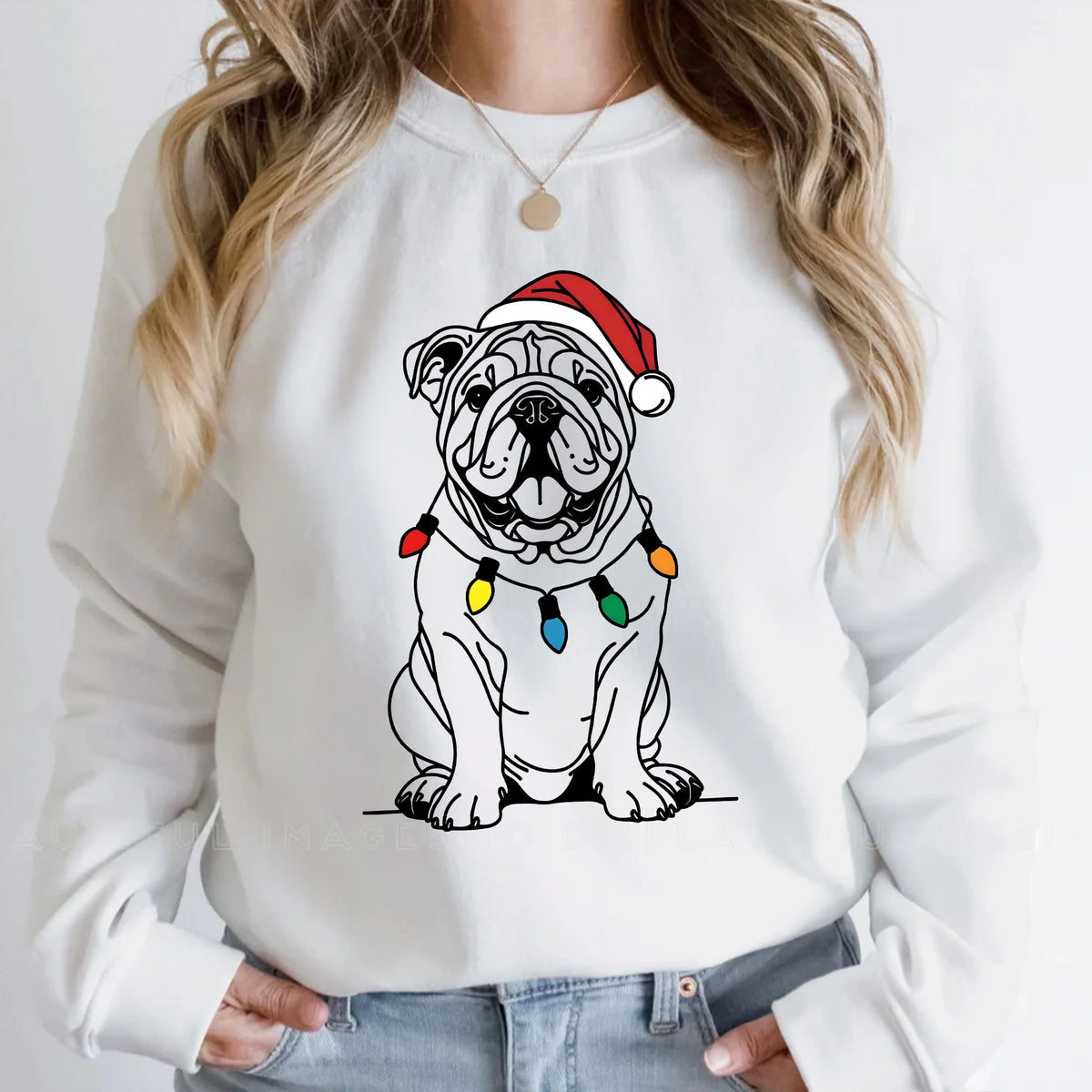 English Bulldog Christmas Sweatshirt | Santa Hat Bulldog Crewneck | Festive Dog Lover Gift | Bulldog Mom &amp; Dad Gift | Bulldog Owner Shirt