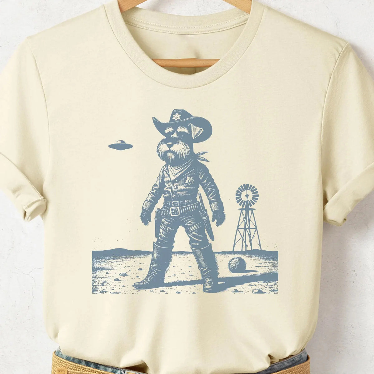 Schnauzer Shirt Vintage Dog Shirt Sheriff UFO Cowboy T-Shirt Funny Standard Schnauzer Gift Giant Schnauzer Mom Mini Schnauzer Dad Western Dog
