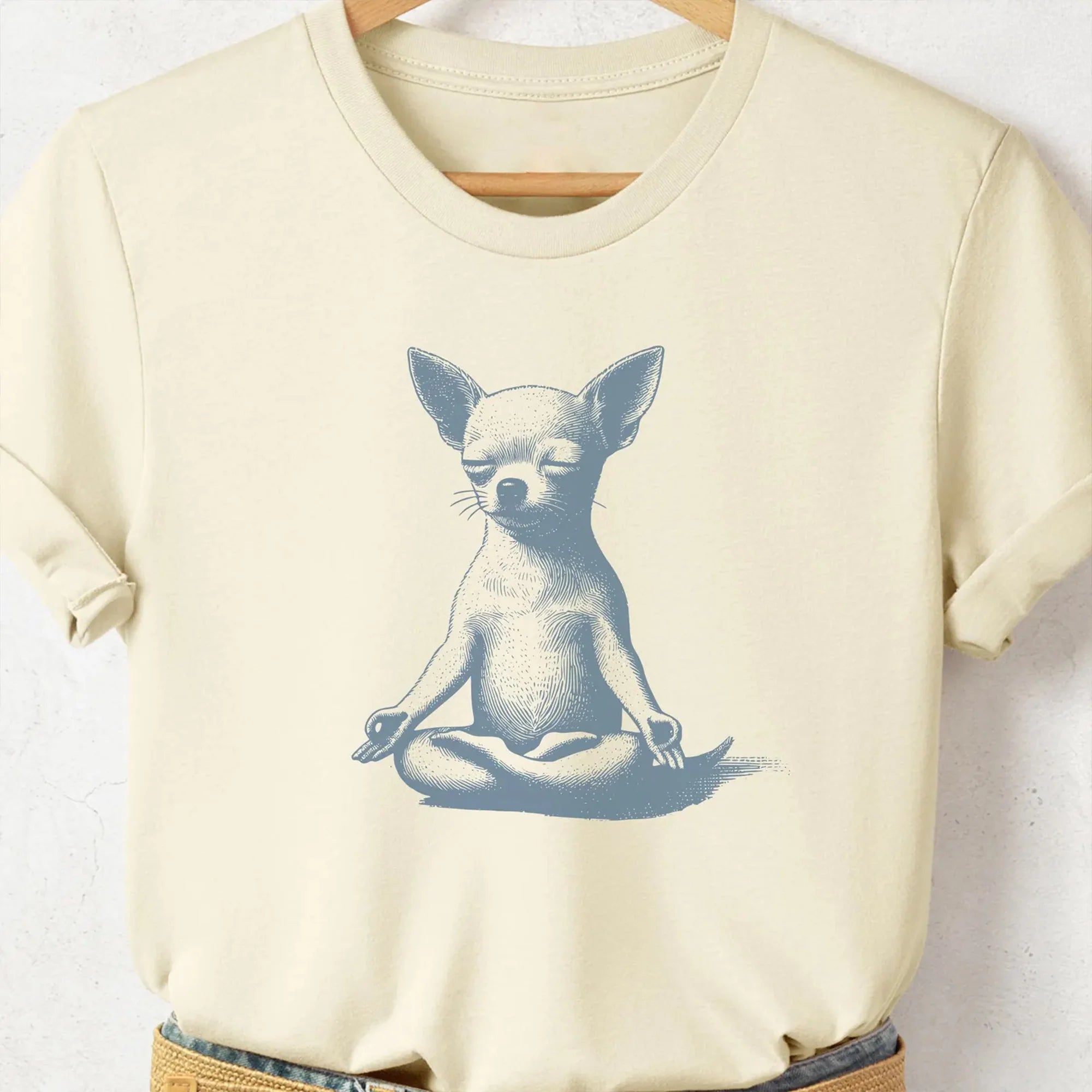 Chihuahua T-Shirt Vintage Dog Yoga Shirt Meditation TShirt Lotus Dog, Chihuahua Gift Dog Gifts, Chiwawa Dad, Chihuahua Mom, The Unruffled