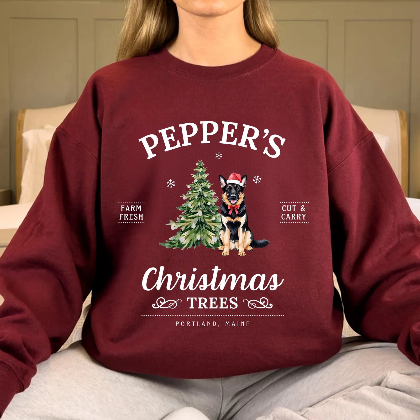 German Shepherd Christmas Sweatshirt German Shepherd Shirt Christmas Trees Sweater Personalized Dog Mom Crewneck German Shepherd Gift Dogs