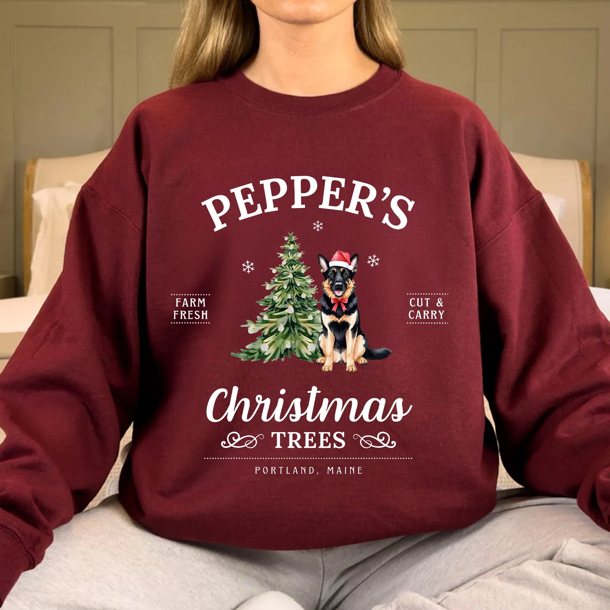 German Shepherd Christmas Sweatshirt German Shepherd Shirt Christmas Trees Sweater Personalized Dog Mom Crewneck German Shepherd Gift Dogs