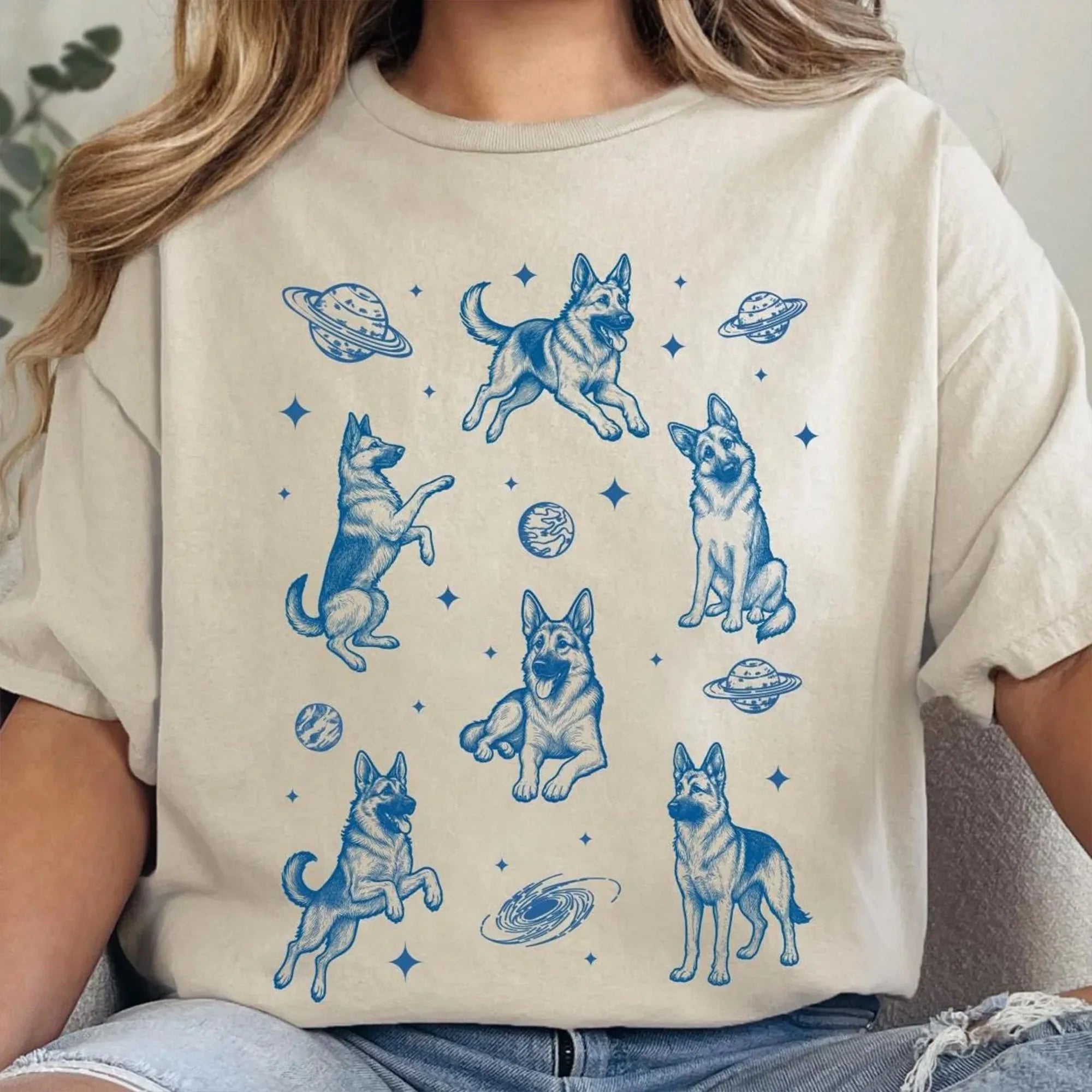 German Shepherd in Space T-Shirt, Vintage German Shepherd In Space Shirt, Galaxy Dog Shirt, German Shepherd Dog Mom Shirt, Dog Lover Shirt.
