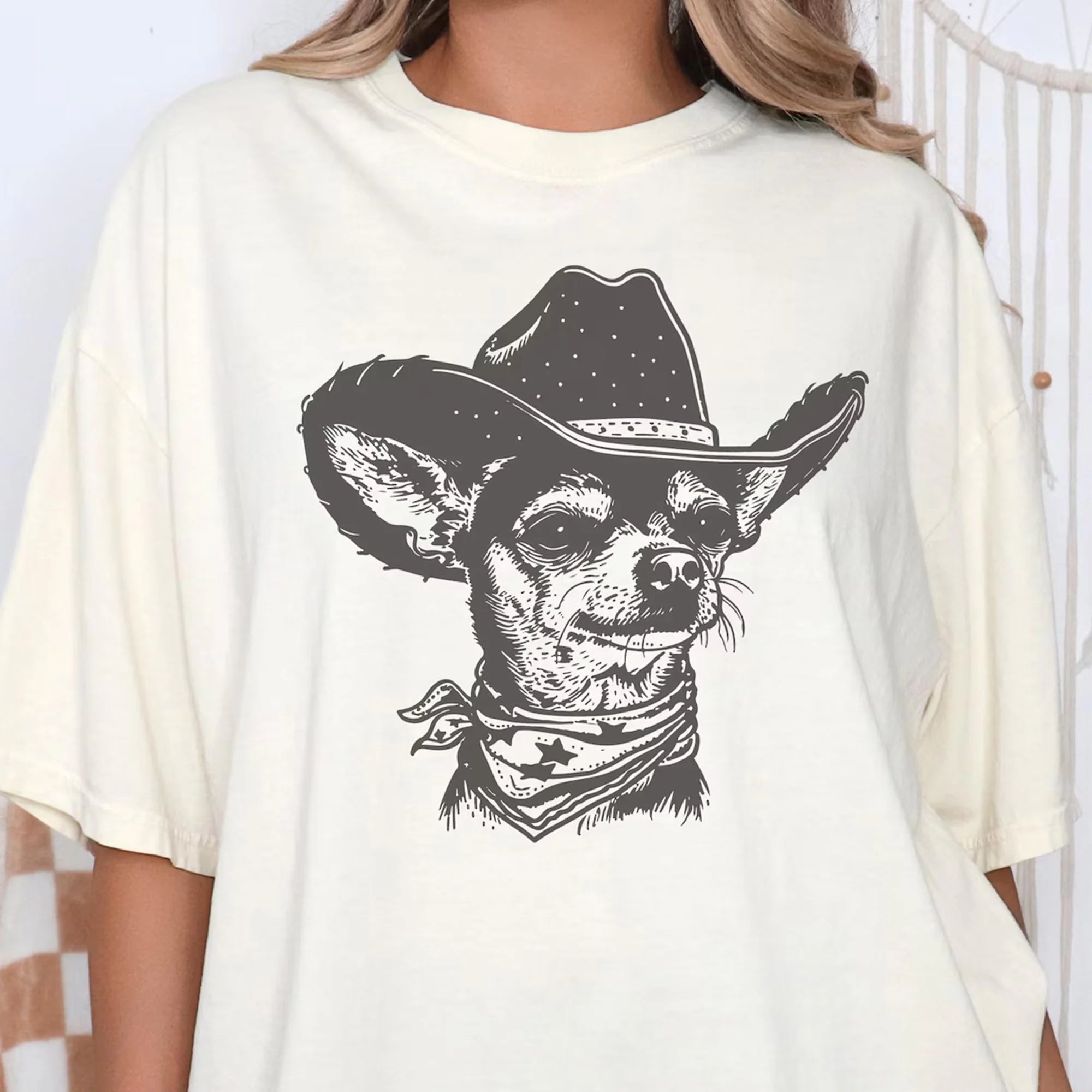Comfort Colors Chihuahua Cowboy T-Shirt - Gift For Chihuahua Dog Lover in Western Style, Chihua Dog Wild West T Vintage Chihuahua Mom Dog Tee