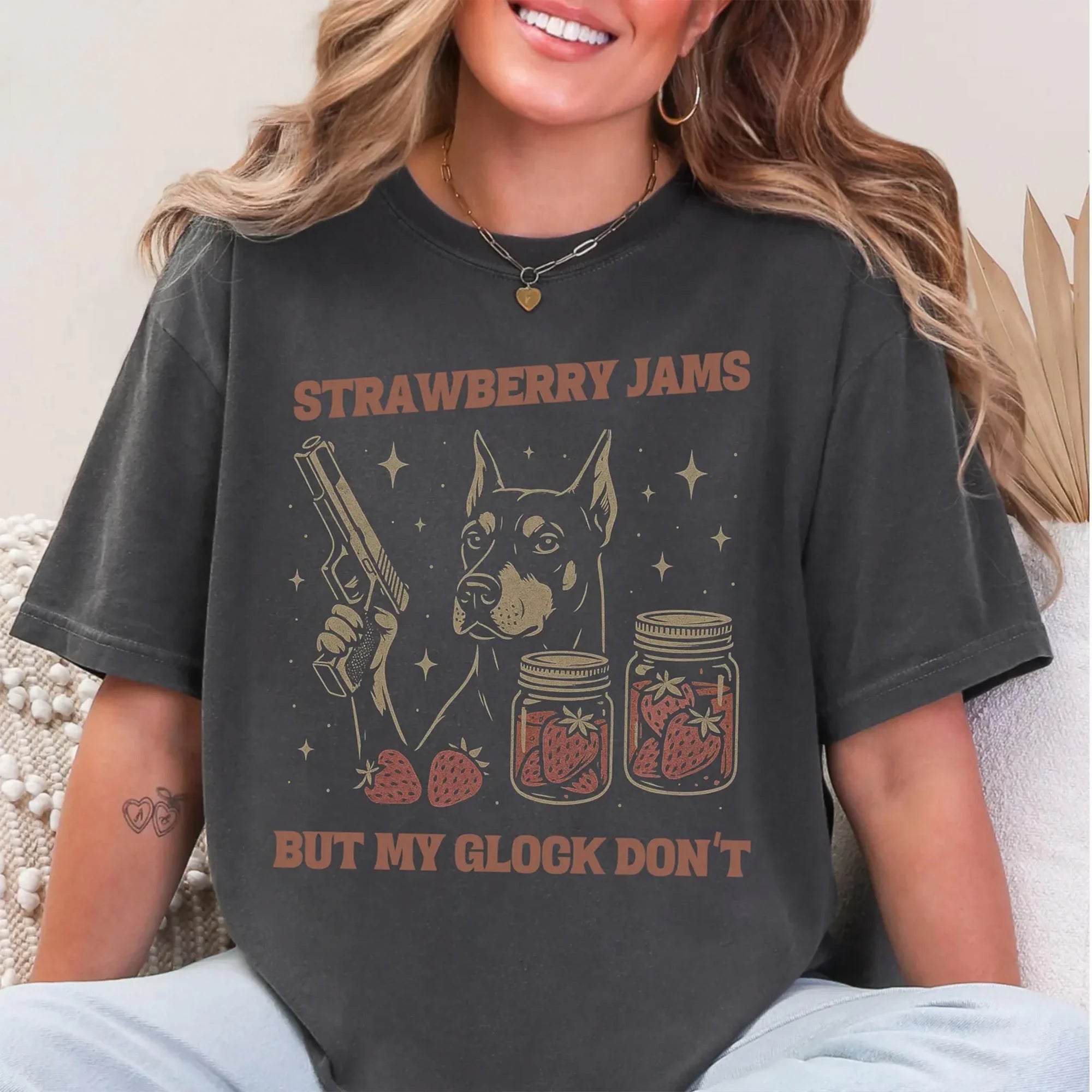 Doberman Pinscher Shirt, Stawberry Jams But Glock Don't Doberman Dog Shirt,Comfort Colors T-Shirt with Doberman, Funny Meme Tee