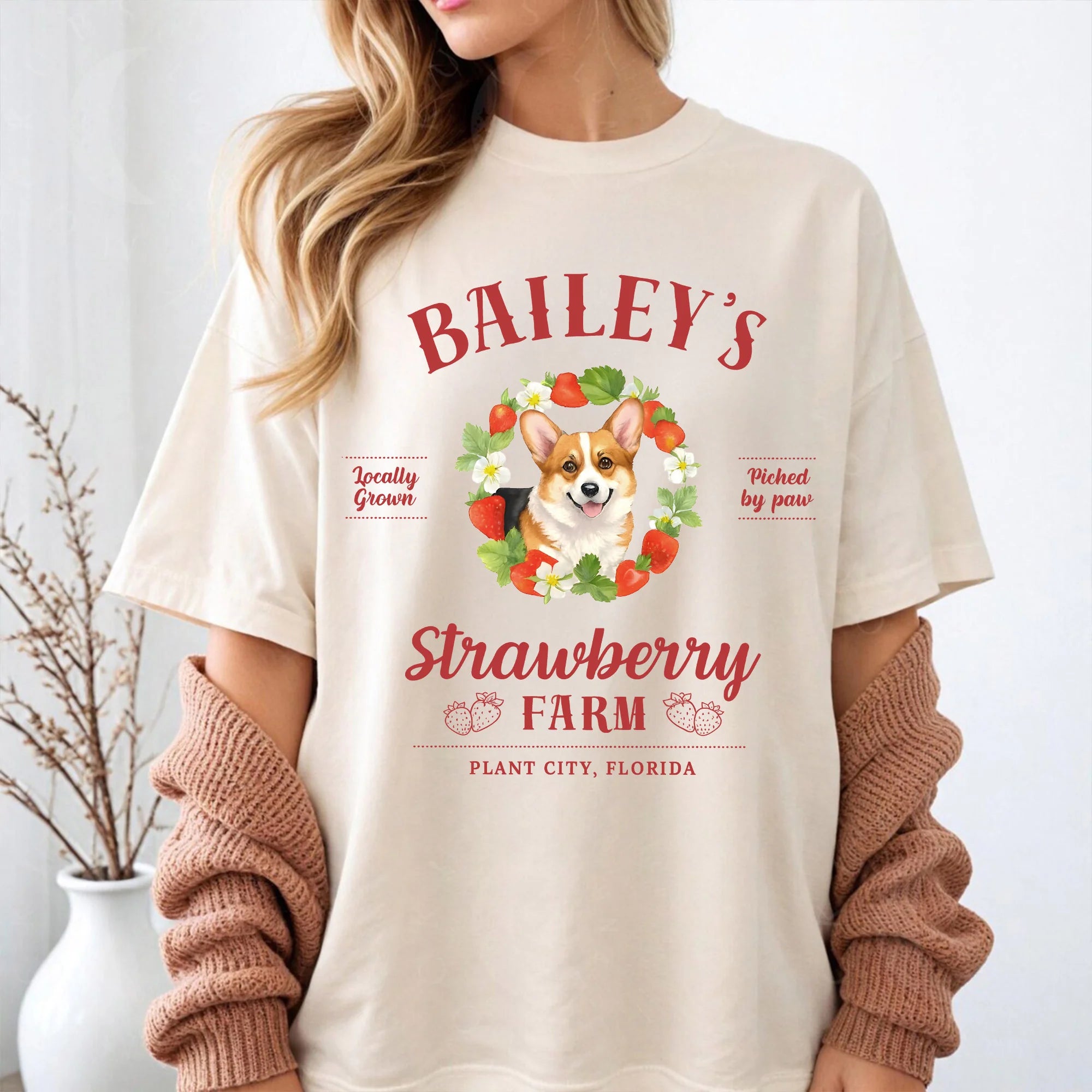 Corgi Shirt Cute Corgi T-Shirt Strawberry Farm Shirt Dogs Spring Tee Corgi Mom Gift for Corgis Dog Lovers Gifts Custom Name Pet