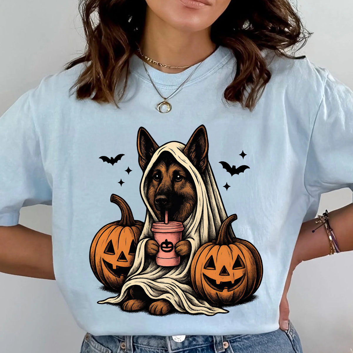 halloween shirt German Shepherd Ghost T-Shirt| Retro Halloween Shirts| Spooky Season| German Shepherd Halloween Shirt| Pumpkin Fall Shirt