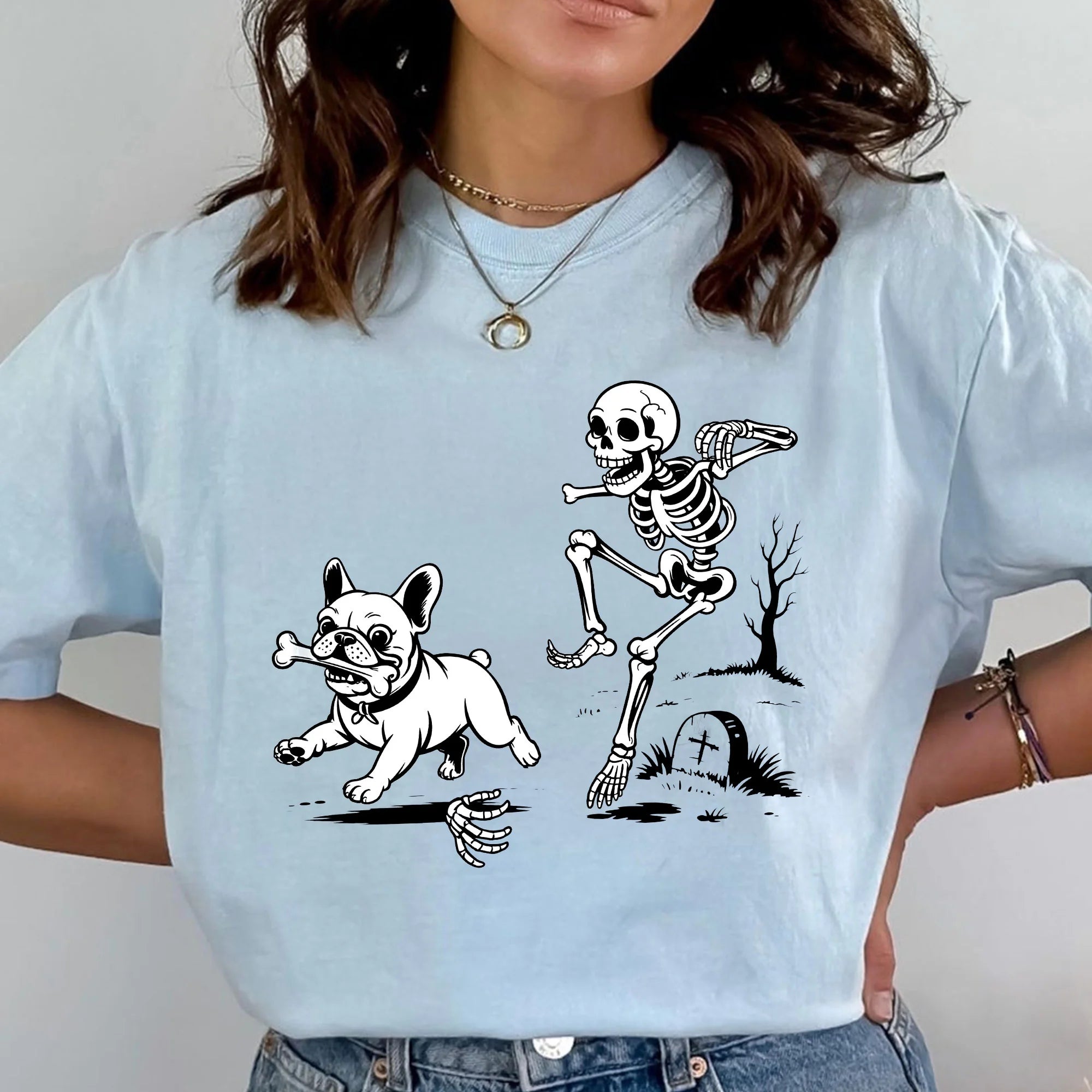 Halloween French Bulldog Shirt, Halloween Dog Shirt, Bulldog T-Shirt, Funny Frenchie Shirt, Funny Halloween Shirt, Funny Skeleton Tee, Spooky