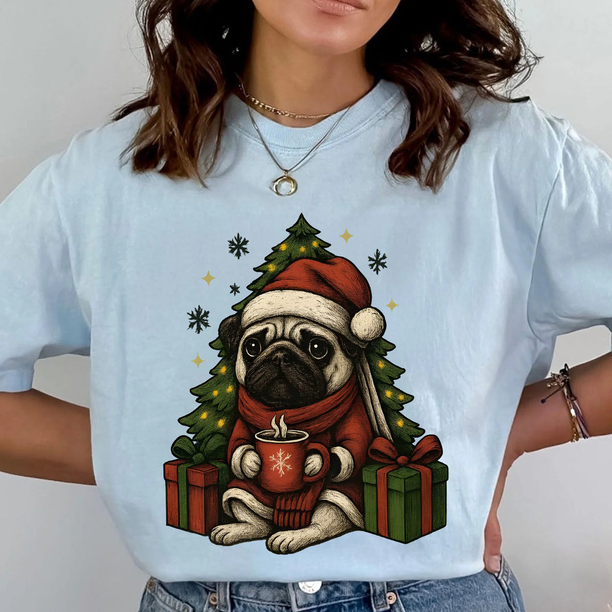 Pug T-Shirt| Retro Christmas Shirts| Christmas Gifts| Pug Christmas Shirt| Winter Season Shirt