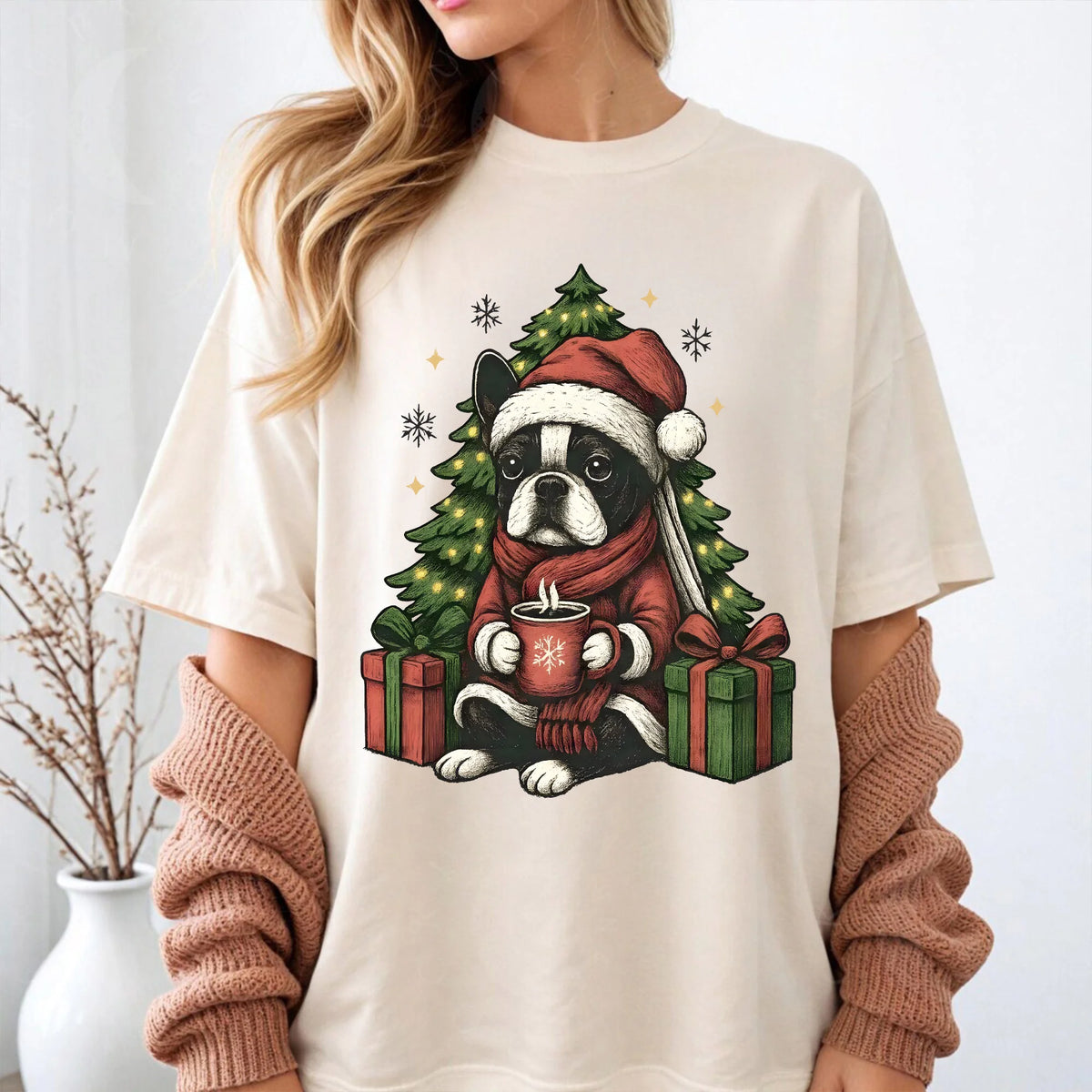 Christmas Shirt| Boston Terrier T-Shirt| Retro Christmas Shirts| Christmas Gifts| Boston Terrier Christmas Shirt| Winter Season Shirt