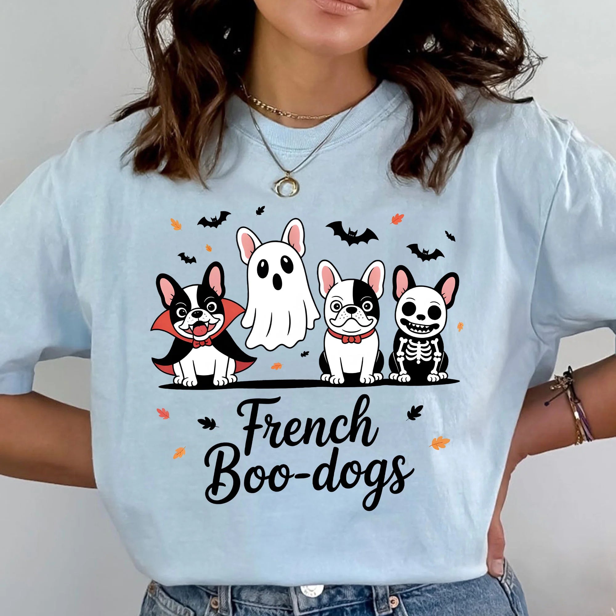 Fall French Bulldog Halloween Sweatshirt, Halloween Dog Shirt, Ghost Spooky Dog Shirt, Halloween Shirt, Girly Halloween Shirt, Ghost Shirt