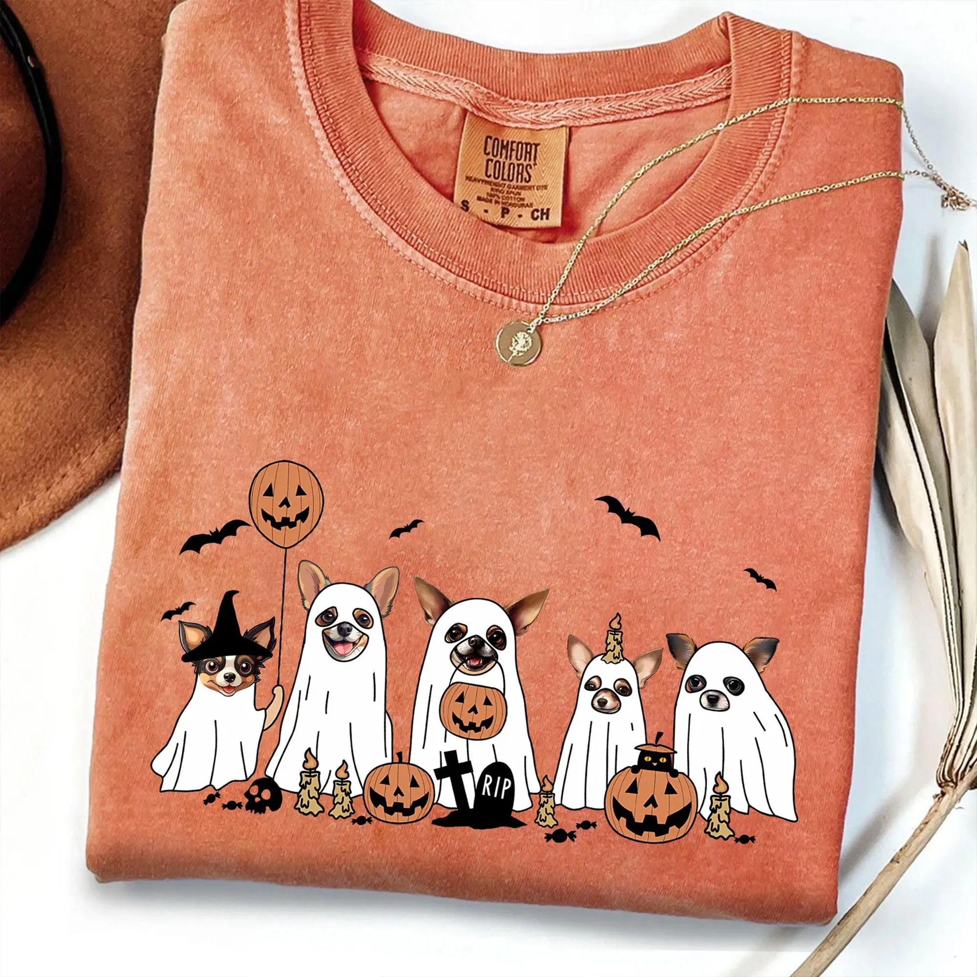 Halloween Chihuahua Dog T-Shirt, Cute Ghost Dogs Halloween Shirt, Dogs Lover Halloween Gift, Pumpkin Halloween Dogs Shirt