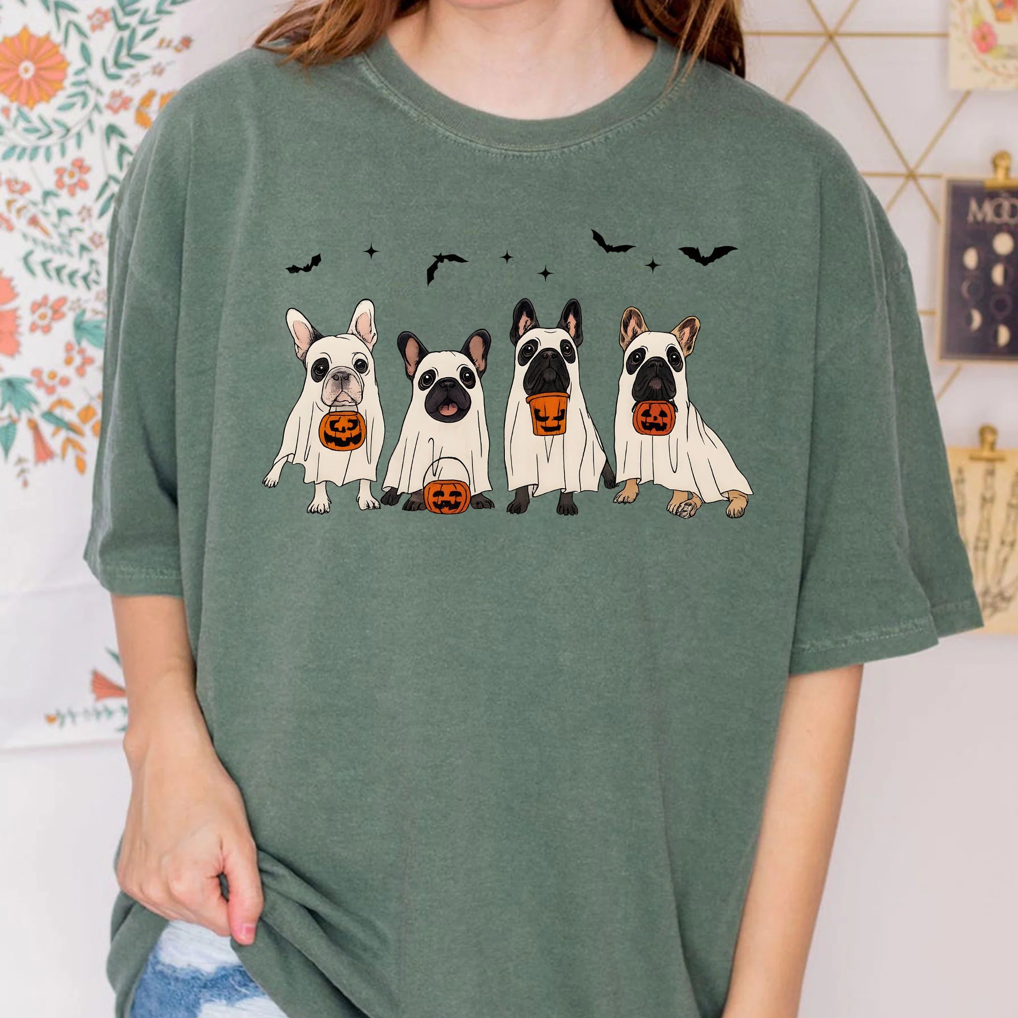 Frenchie Ghost Dog Comfort Colors Shirt, Halloween Frenchie Sweatshirt, Frenchie Mom Sweatshirt, Frenchie Lovers Shirt, Pumpkin Dog Shirt