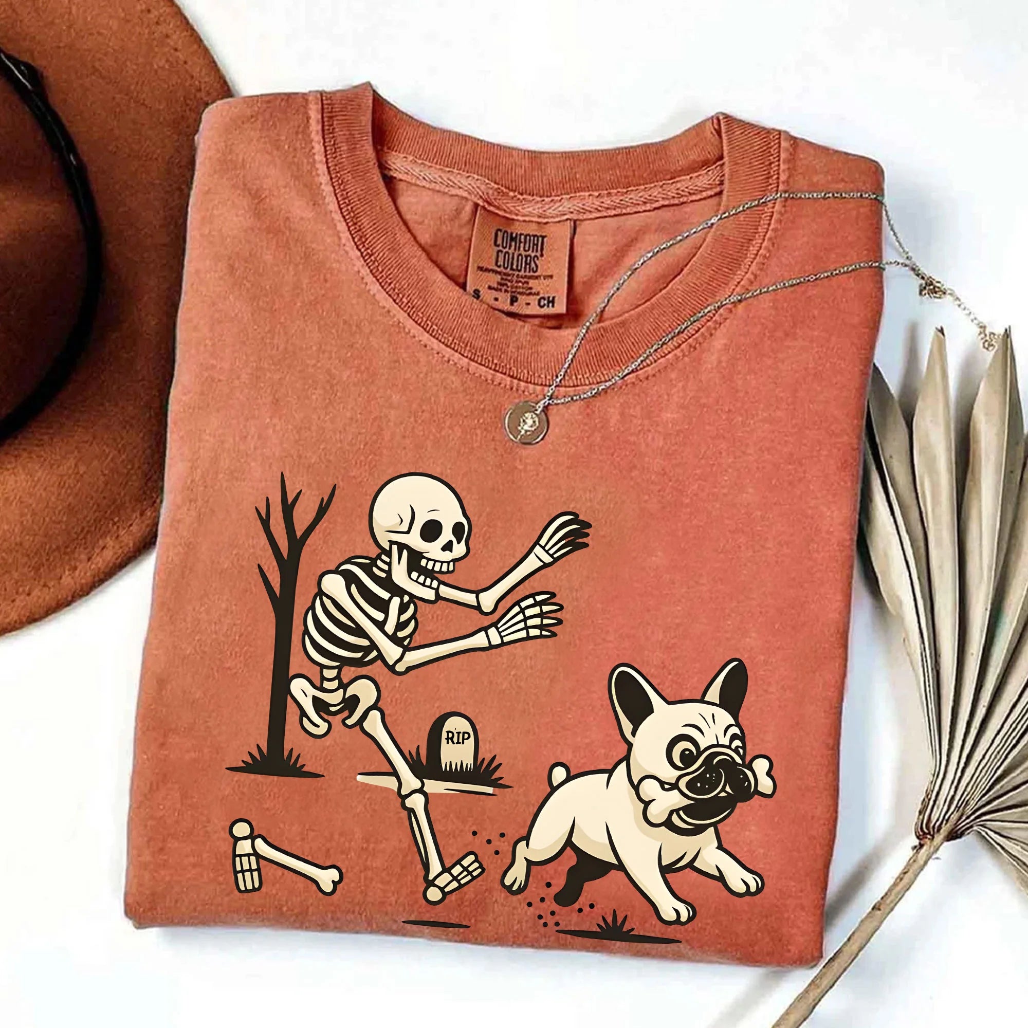 Halloween French Bulldog Comfort Colors t-Shirt, Funny Frenchie Shirt, Halloween Dog Spooky Shirt, Funny Halloween Shirt, Funny Skeleton Tee