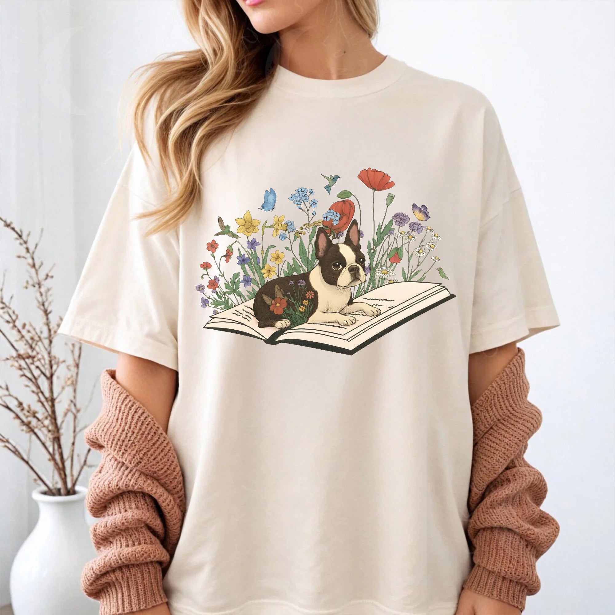 Boston Terrier Shirt | Dog Lover T-shirt | Floral Bookish Tee | Comfort Colors® Book Lover Shirt | Cute Boston Terrier Gift | Vintage Shirt
