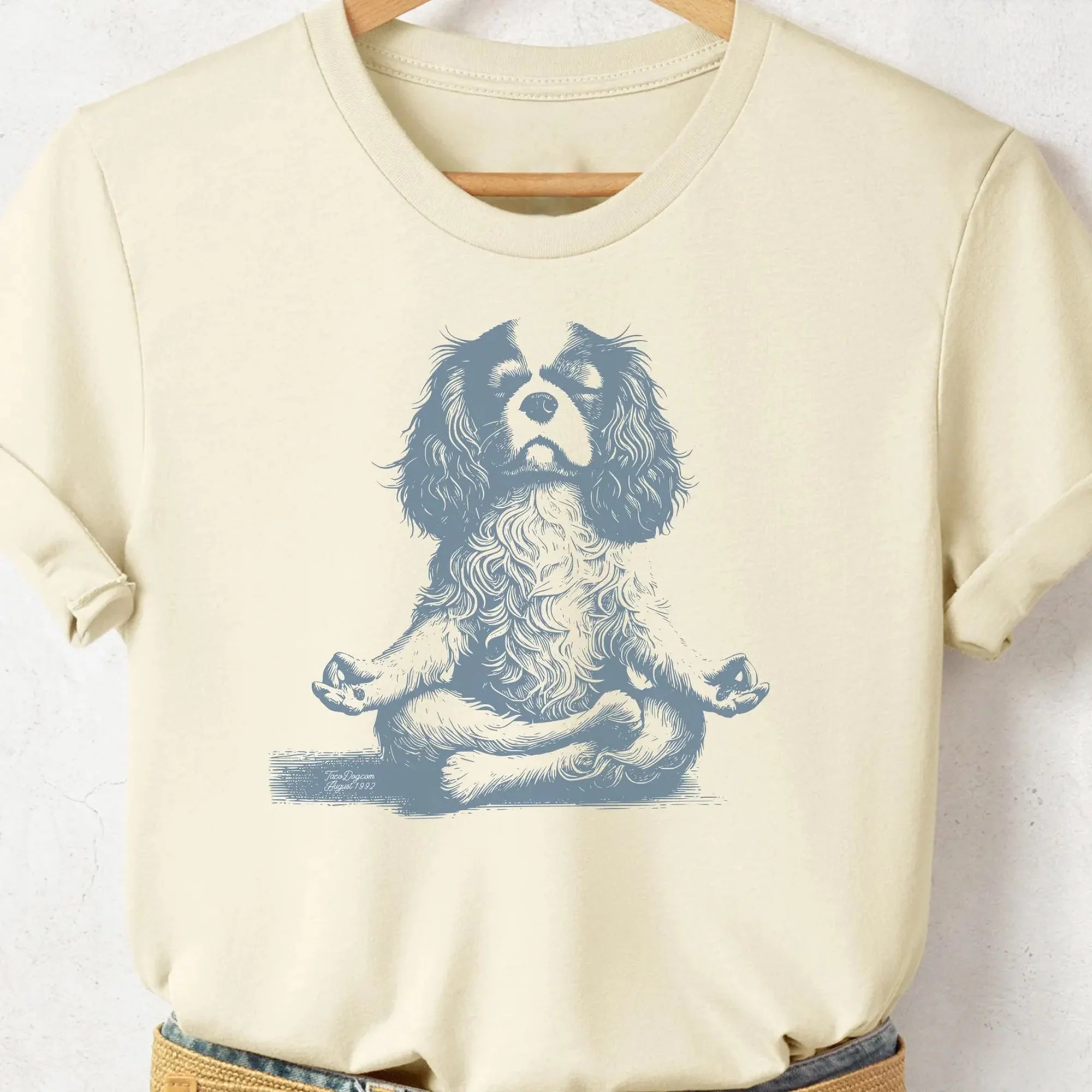 Cavalier King Charles Spaniel T-Shirt Vintage Dog Yoga Meditation TShirt Lotus Dog, Cav Gift Dog Gifts, Cavalier Dad Spaniel Mom The Unruffled