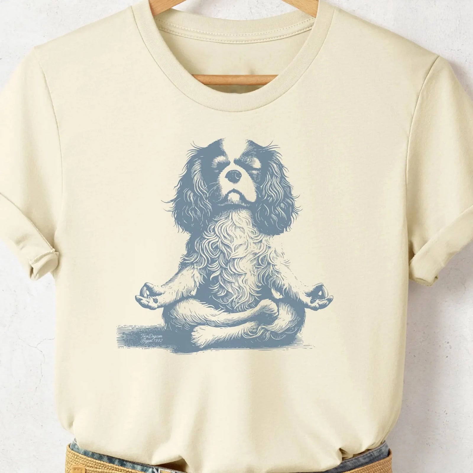 Cavalier King Charles Spaniel T-Shirt Vintage Dog Yoga Meditation TShirt Lotus Dog, Cav Gift Dog Gifts, Cavalier Dad Spaniel Mom The Unruffled