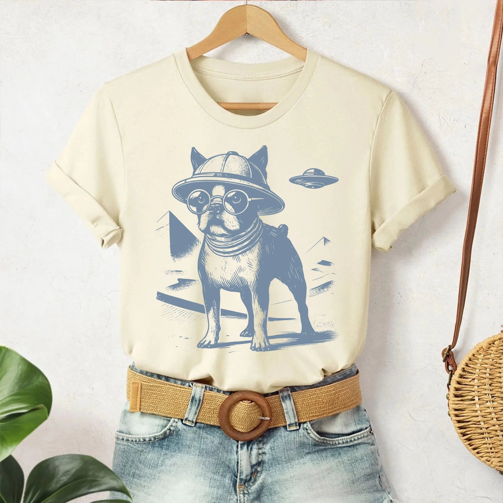 Boston Terrier, Vintage Dog Shirt, Funny Dog TShirt, UFO, Dog Mom Shirt, Pyramids Dog T-Shirt, Boston Terrier Egypt, Dog Mom, Dog Dad