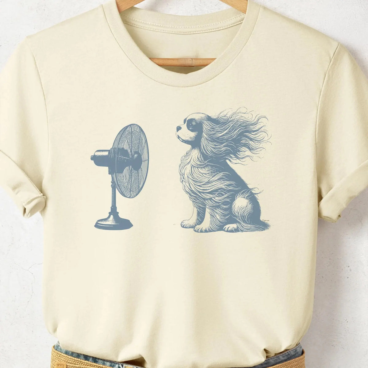 Cavalier King Charles Spaniel Shirt, Dog with Fan, Vintage Dog TShirt, Cavalier Mom, Funny Dog Shirt, King Charles Dad Gift, Dog Sweatshirt