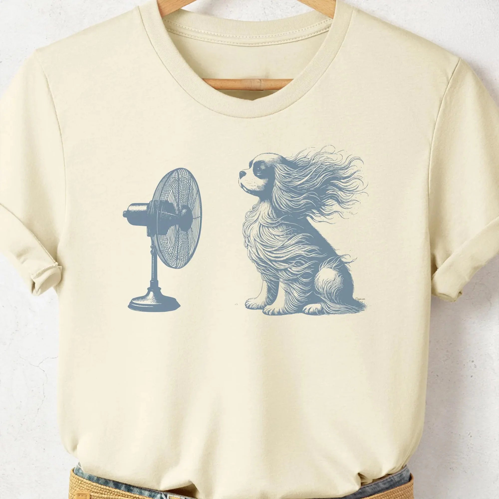Cavalier King Charles Spaniel Shirt, Dog with Fan, Vintage Dog TShirt, Cavalier Mom, Funny Dog Shirt, King Charles Dad Gift, Dog Sweatshirt