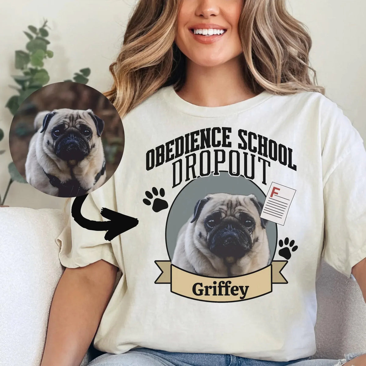 Personalized Dog Shirt, Custom Pug T-Shirt with Photo &amp; Name, Pug Lover Gift, Personalized Pug Tee, Any Breed Dog Mom Tee