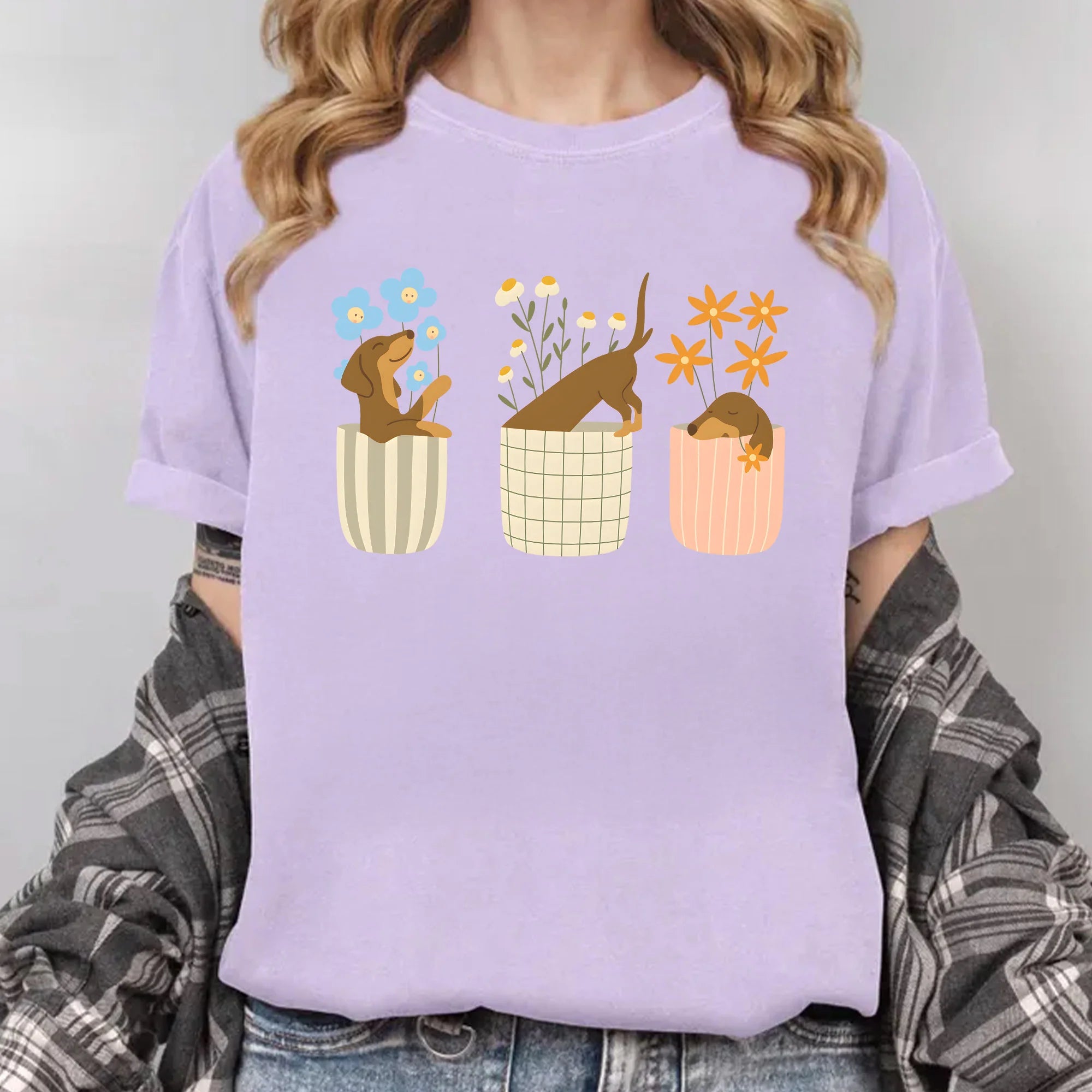 Comfort Colors Funny Floral Hot Dog Tee, Wiener Dog Tee, Funny Sausage Dog Graphic T-Shirt, Striped Shirt Dog Lover Gift, Dachshund Shirt