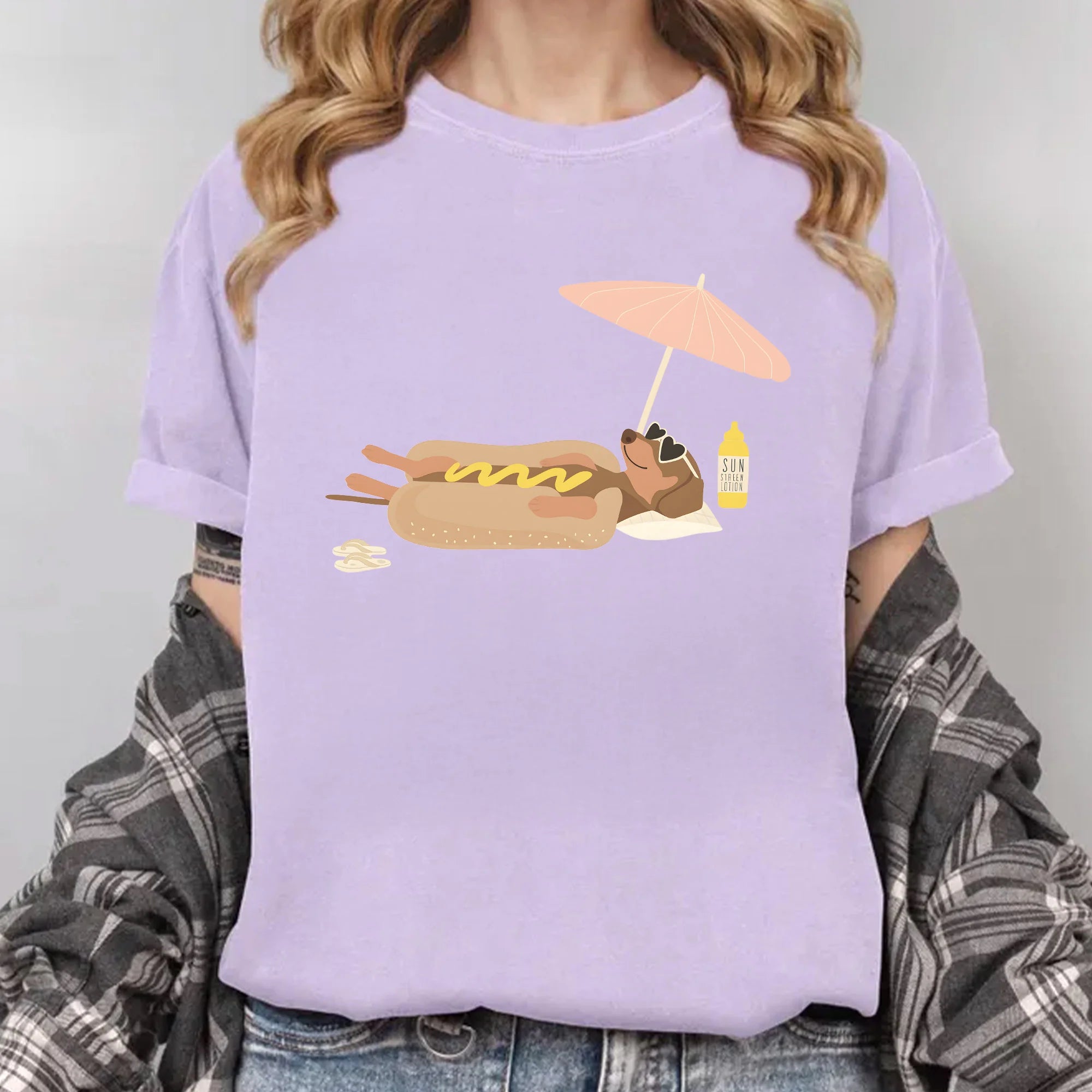 Comfort Colors Funny Summer Hot Dog Tee, Wiener Dog Tee, Funny Sausage Dog Graphic T-Shirt, Striped Shirt Dog Lover Gift, Dachshund Shirt