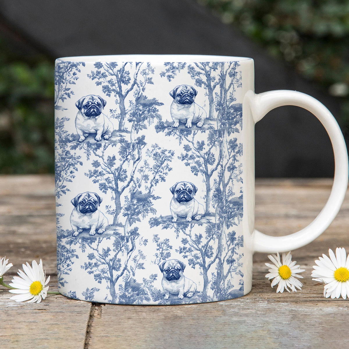 Pug French Blue Toile de Jouy Mug, Blue toile de jouy Mug, Pug ceramic mugs, Pug Mom Mugs, Pug Lover Gifts, Pug mug, Pug, Pug Gift