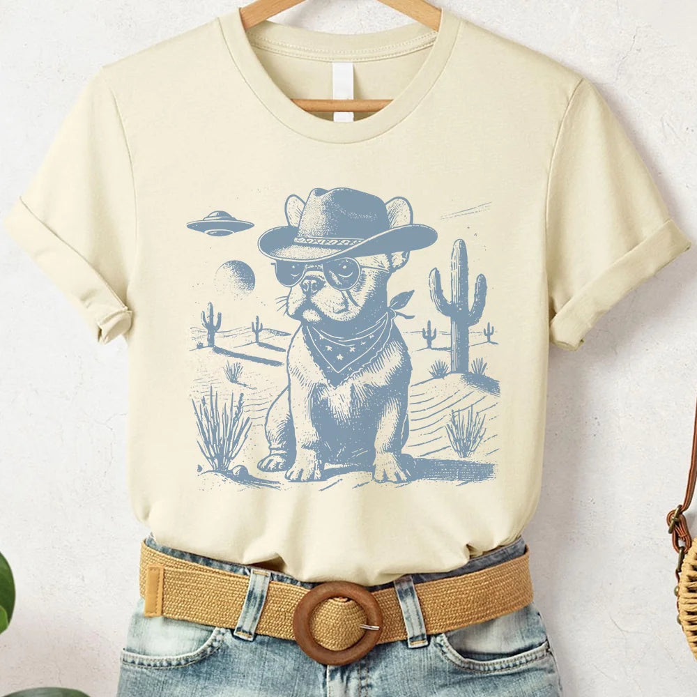 French Bulldog Shirt, Frenchie Vintage Shirt UFO Western Shirt, Retro T-Shirt, Cowboy TShirt, Wild West, Dogful DogMom, Dogfulness Shirting