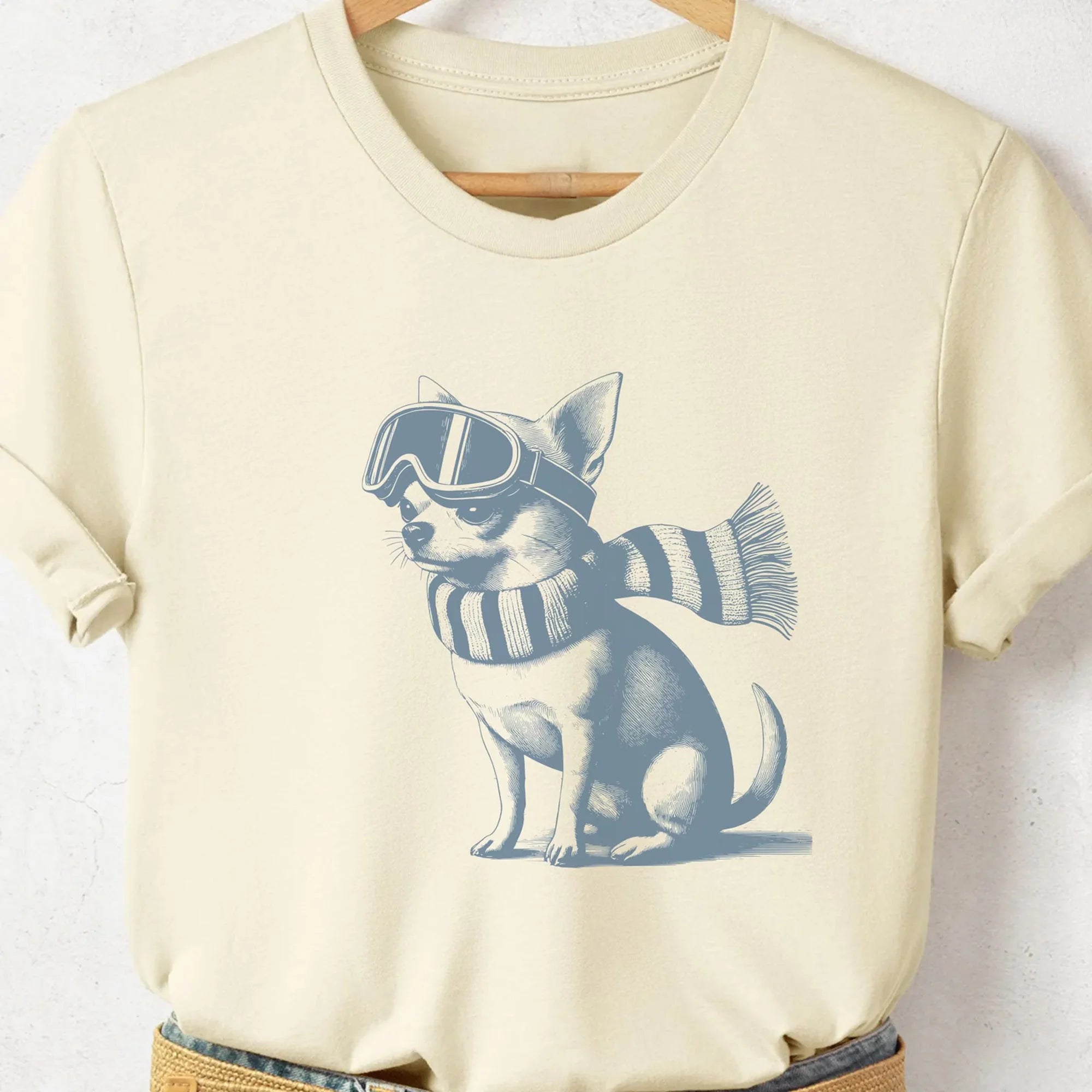 Chihuahua Vintage Shirt, Funny Retro Winter Sport Style Dog T-Shirt Taco Dog